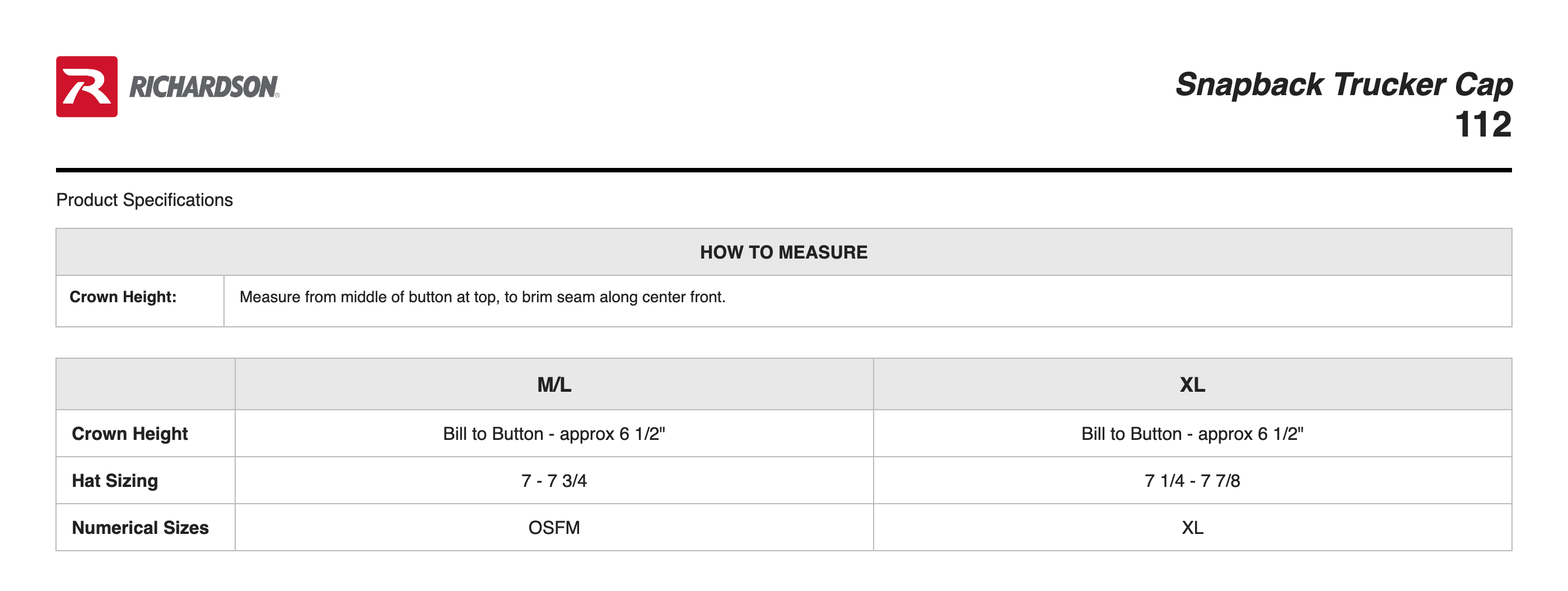 Sizing Chart