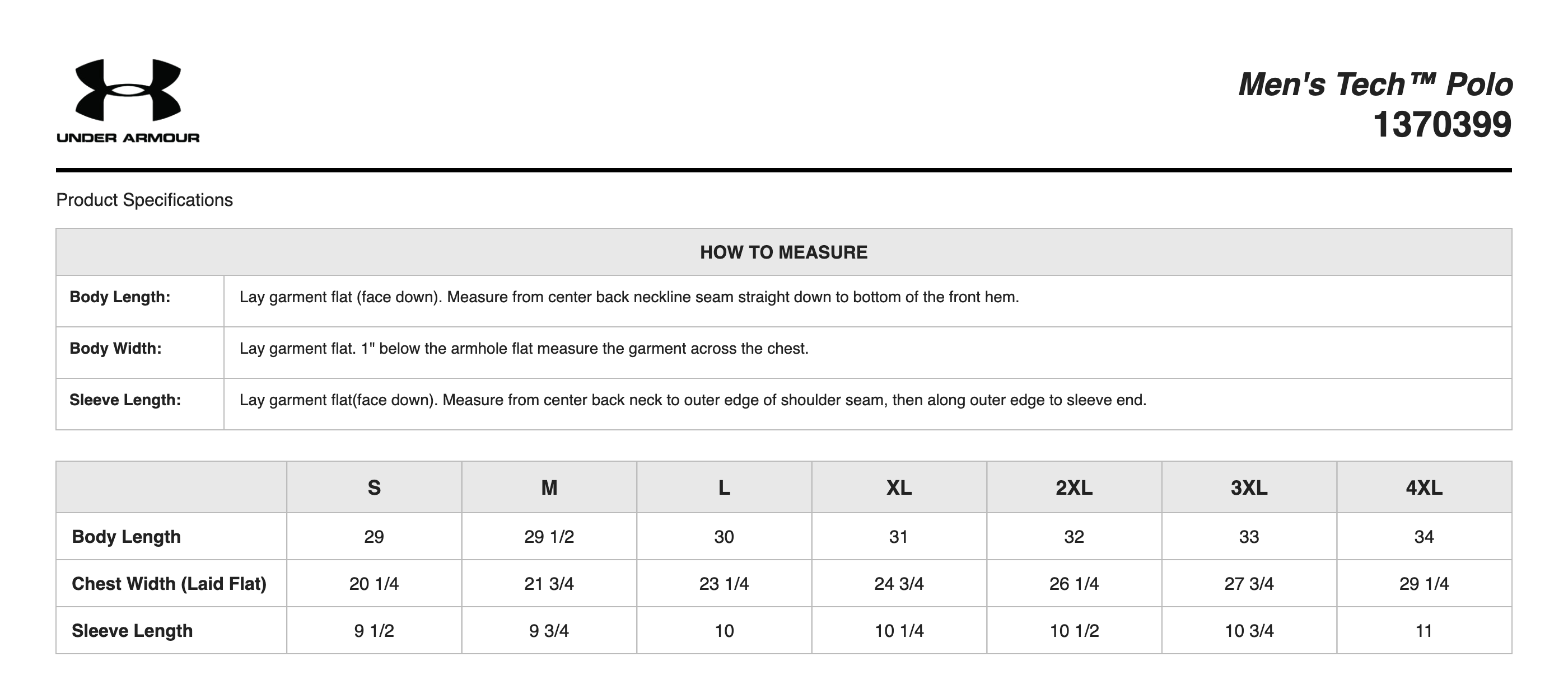 Sizing Chart