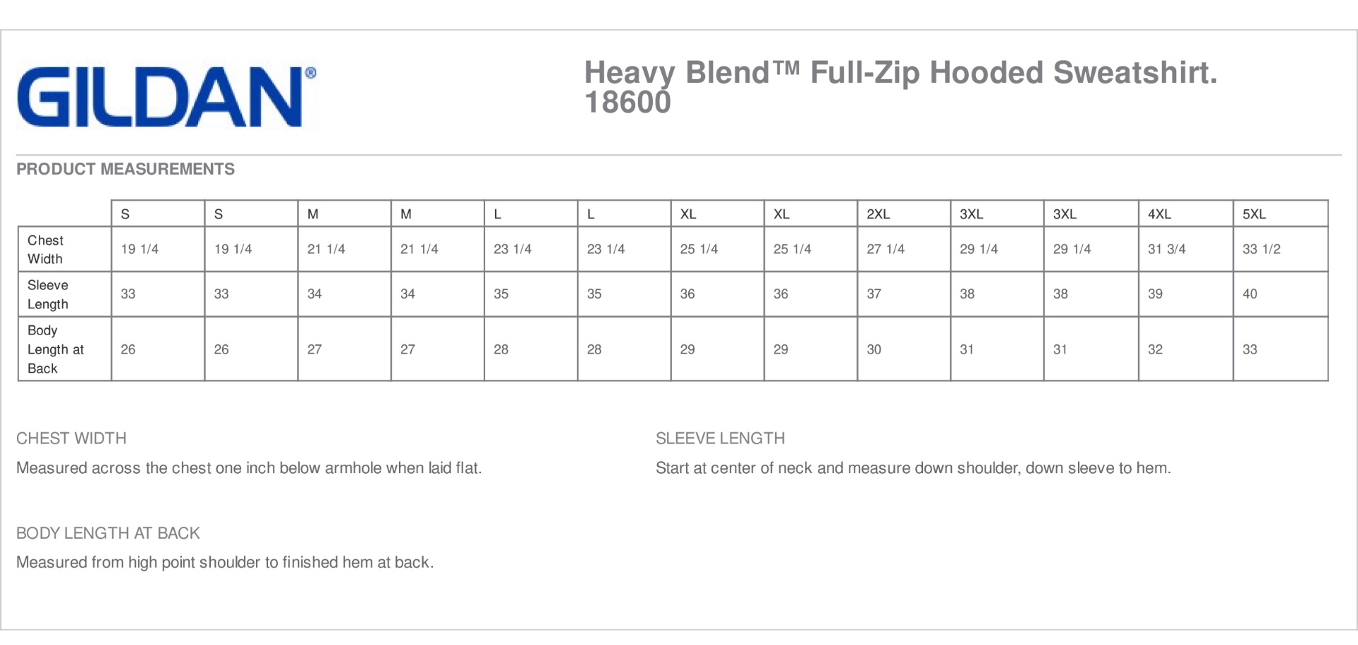 Sizing Chart