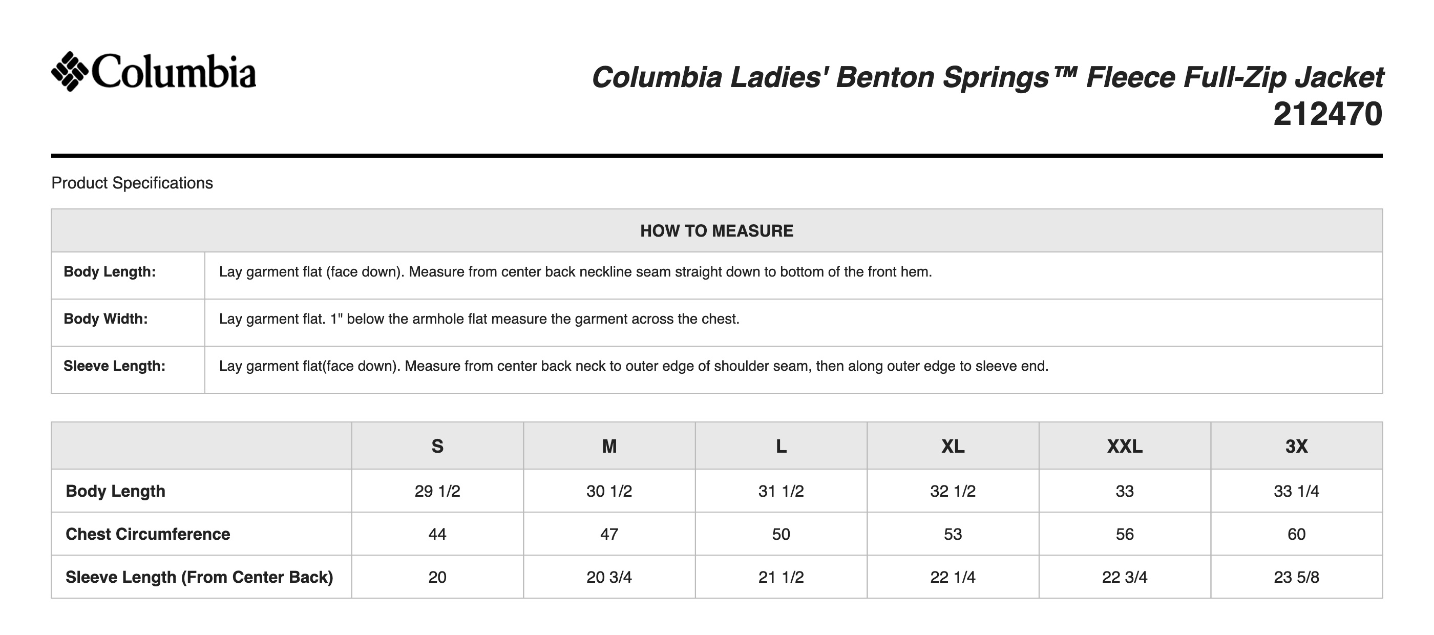 Sizing Chart