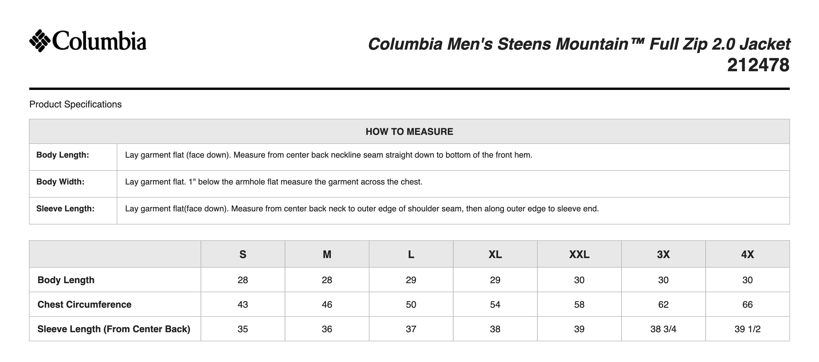 Sizing Chart