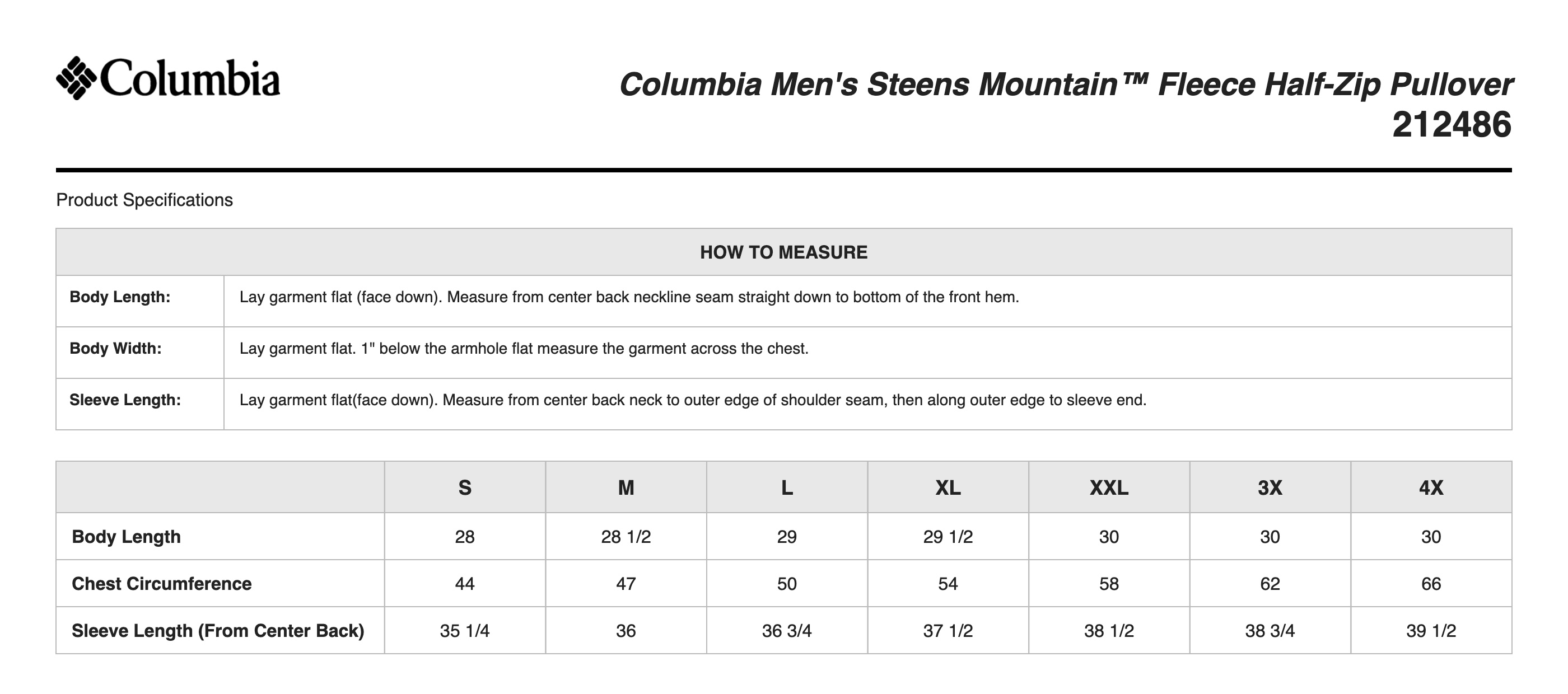 Sizing Chart