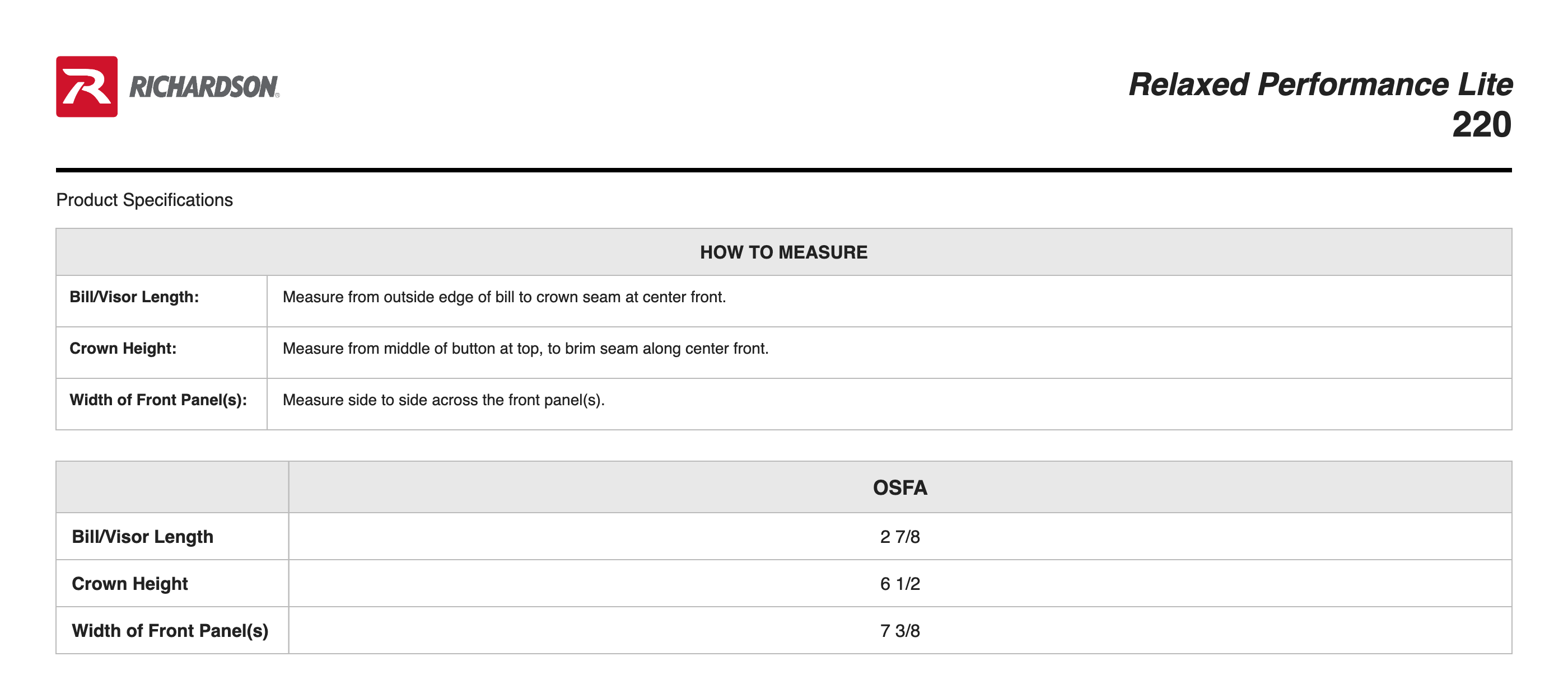 Sizing Chart