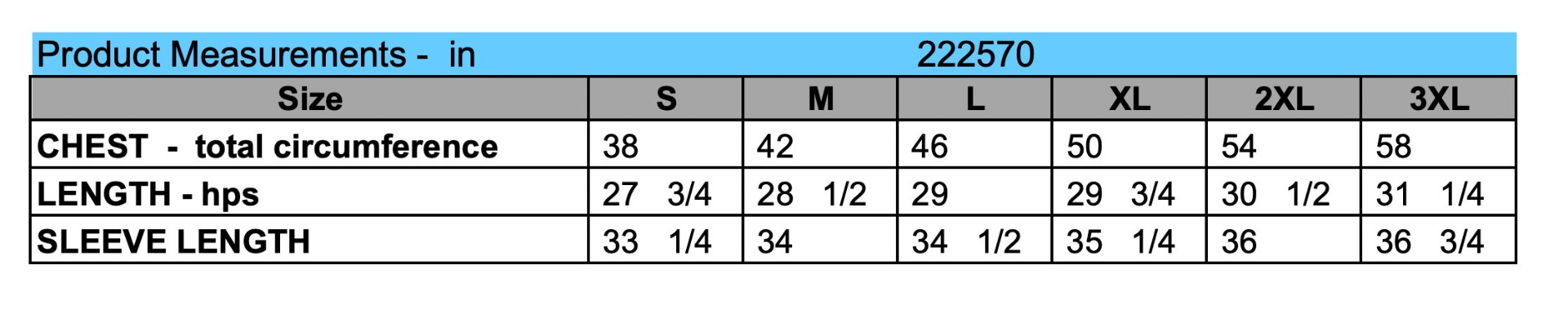 Sizing Chart