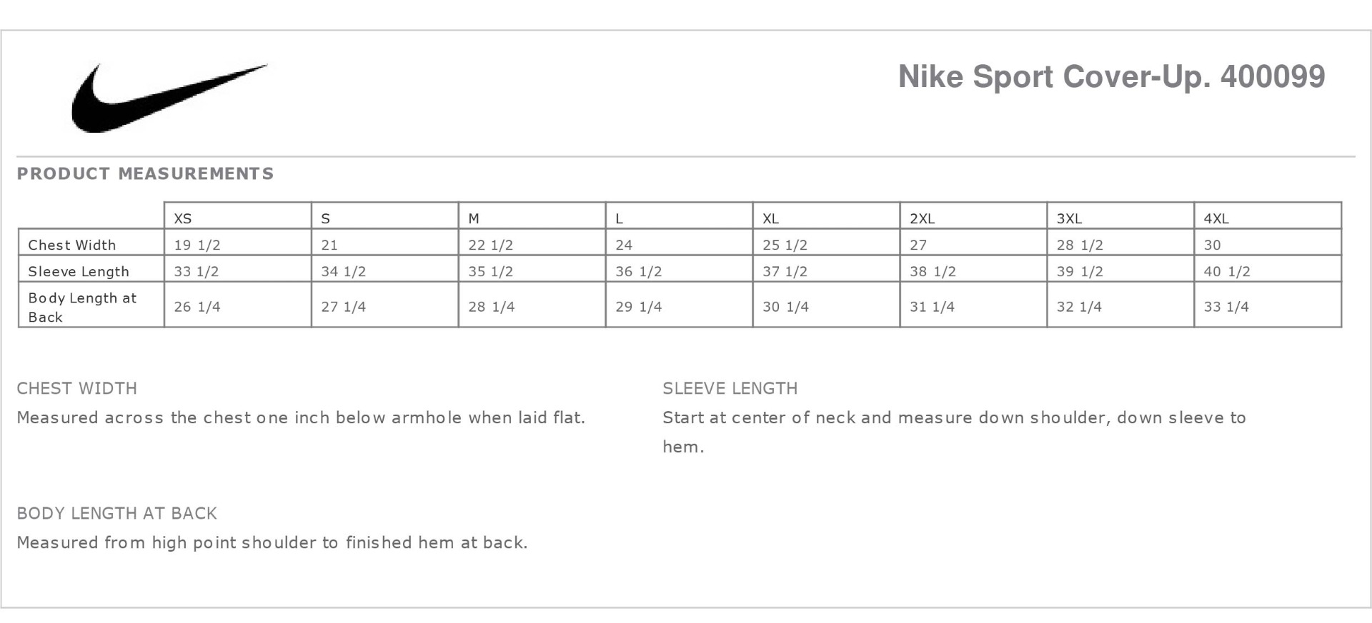 Sizing Chart