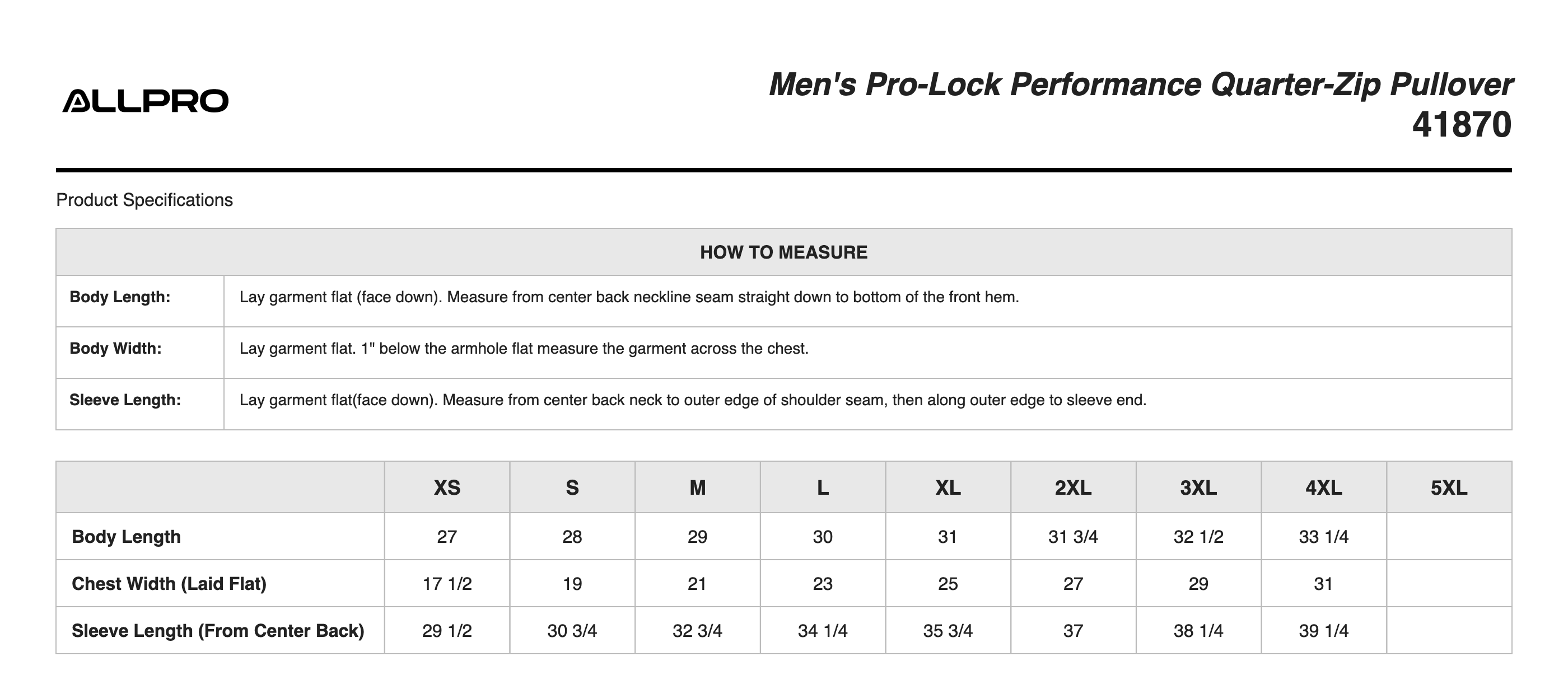 Sizing Chart