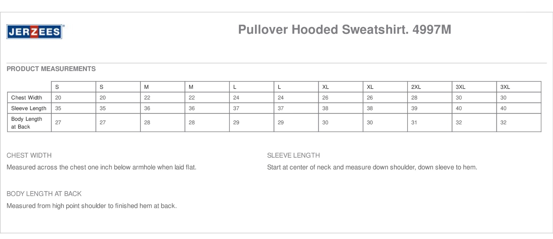 Sizing Chart