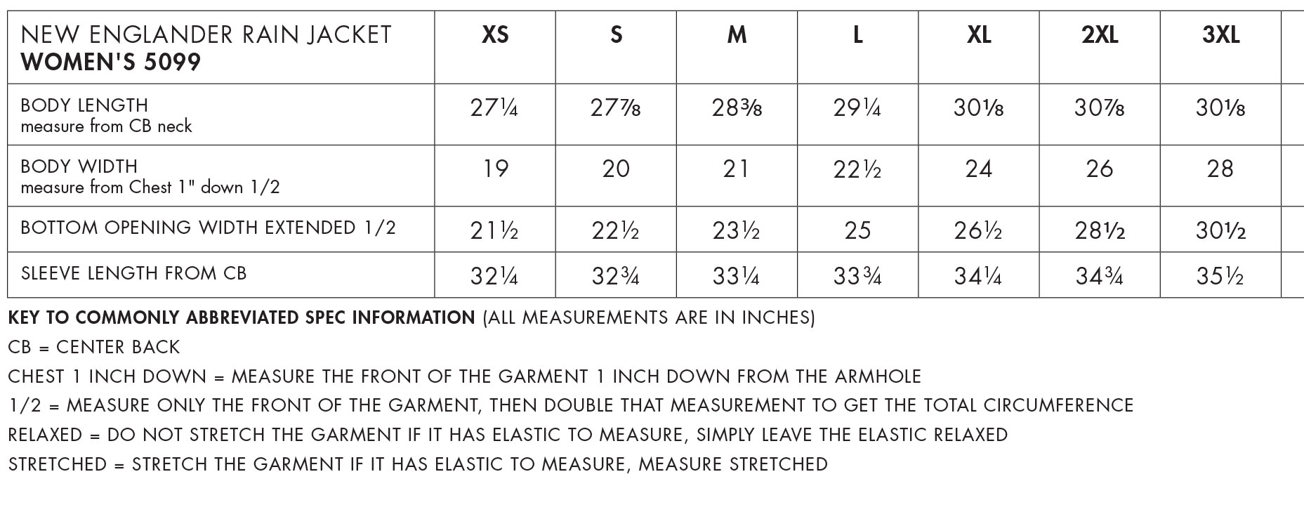 Sizing Chart
