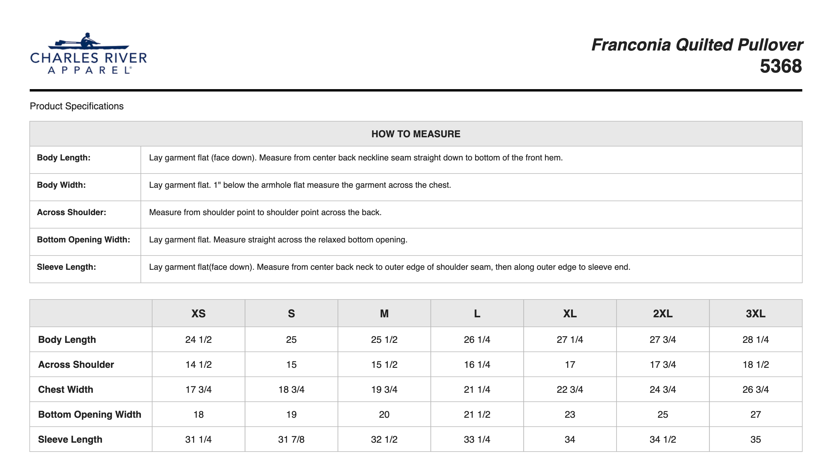 Sizing Chart