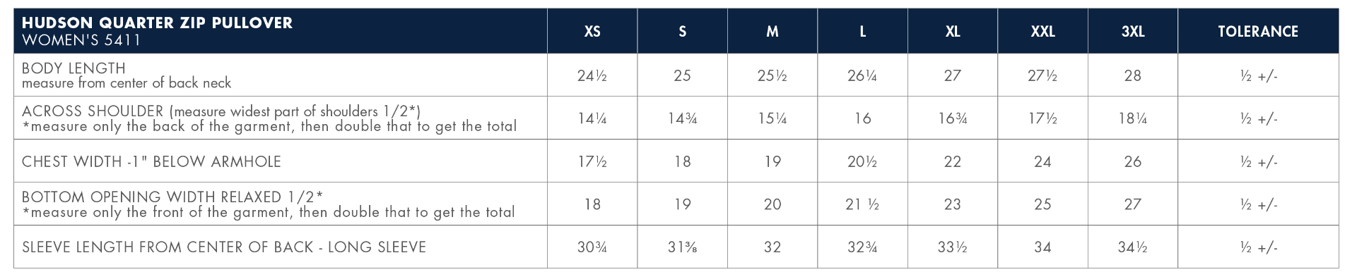 Sizing Chart
