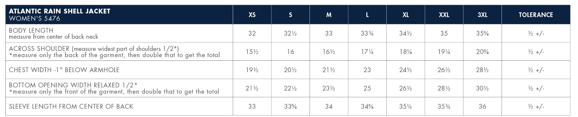 Sizing Chart
