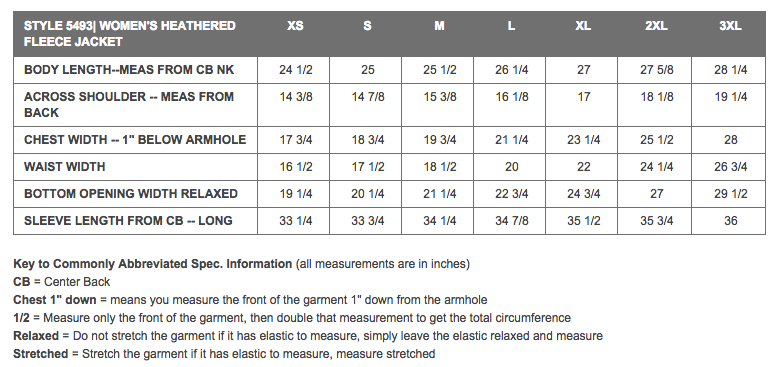 Sizing Chart