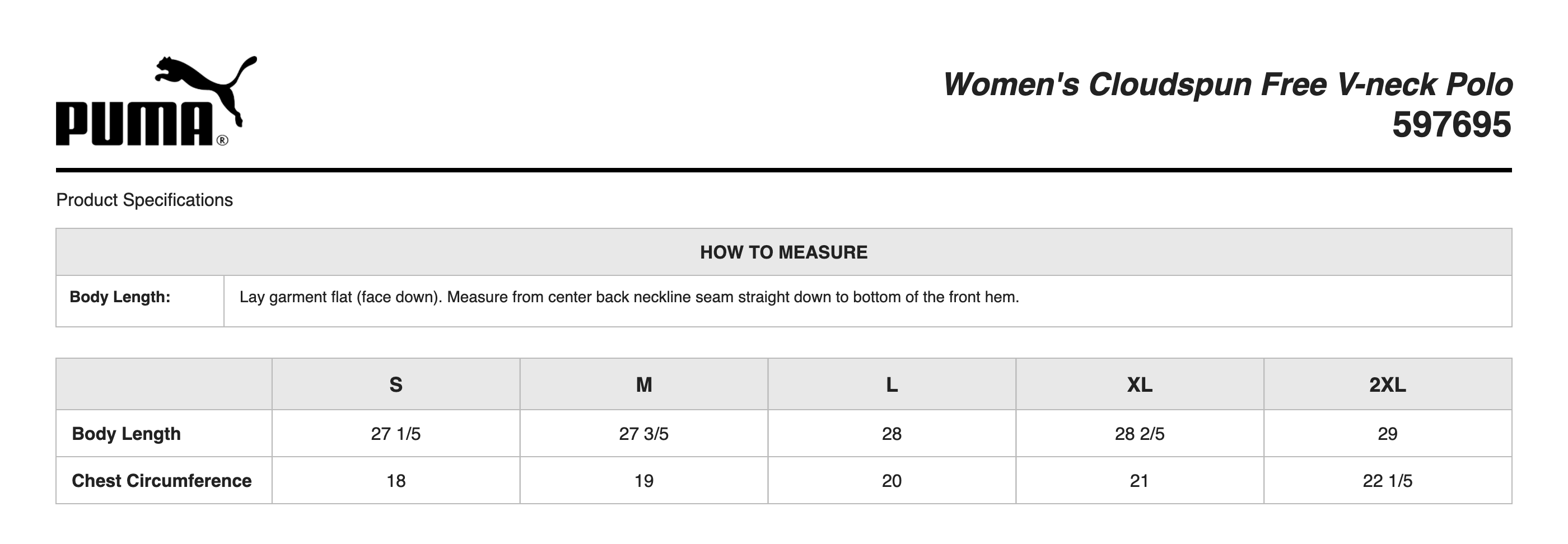 Sizing Chart