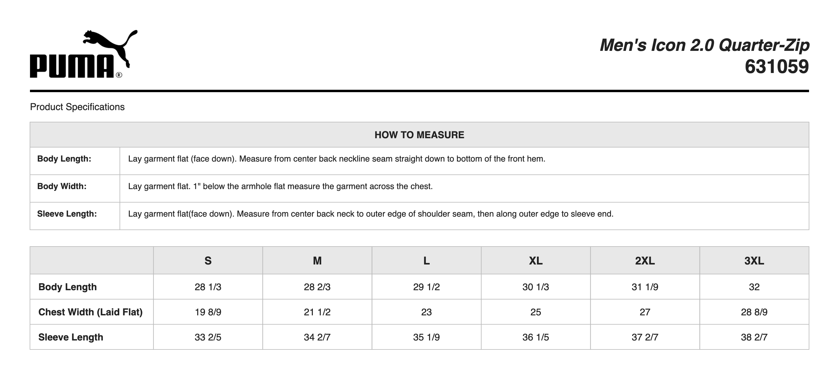 Sizing Chart