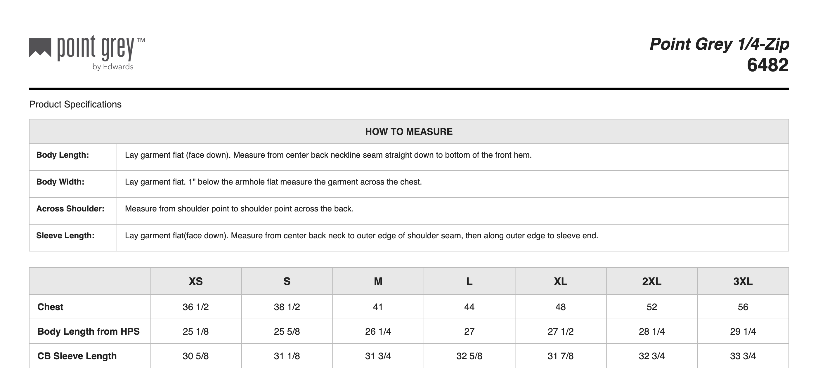 Sizing Chart