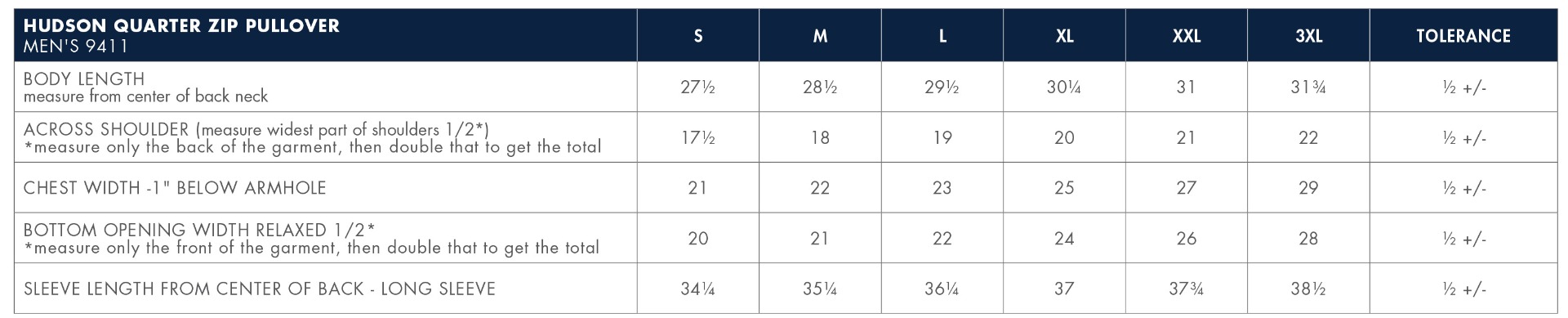 Sizing Chart