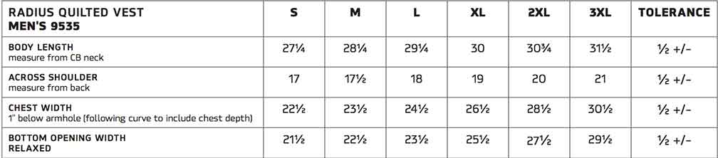 Sizing Chart