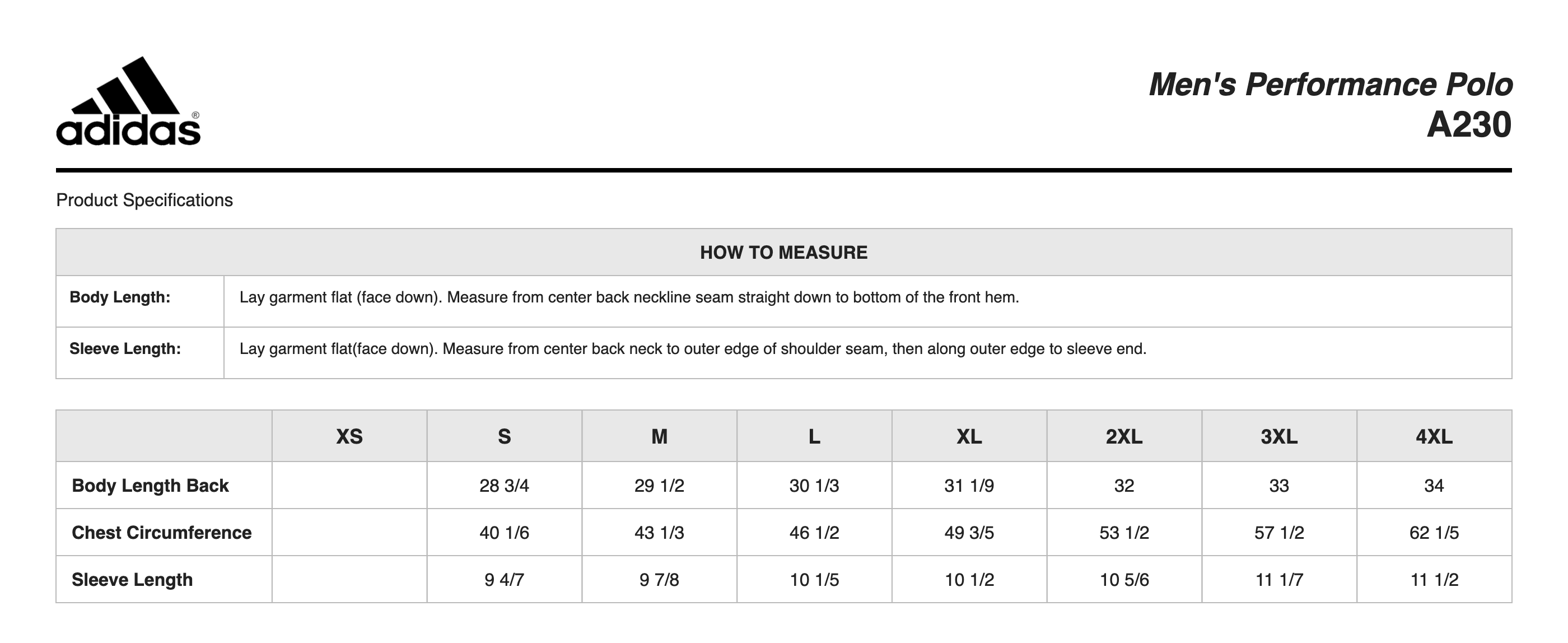 Sizing Chart