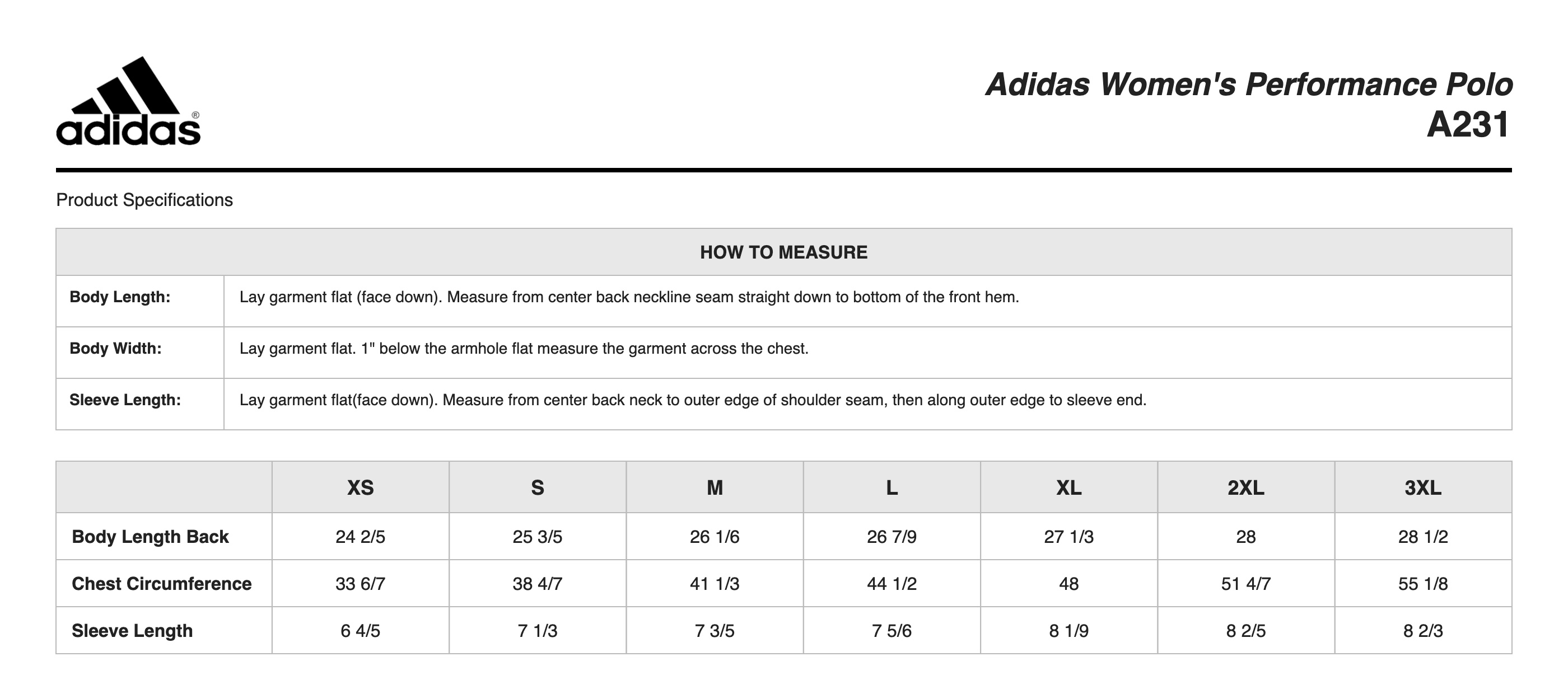 Sizing Chart