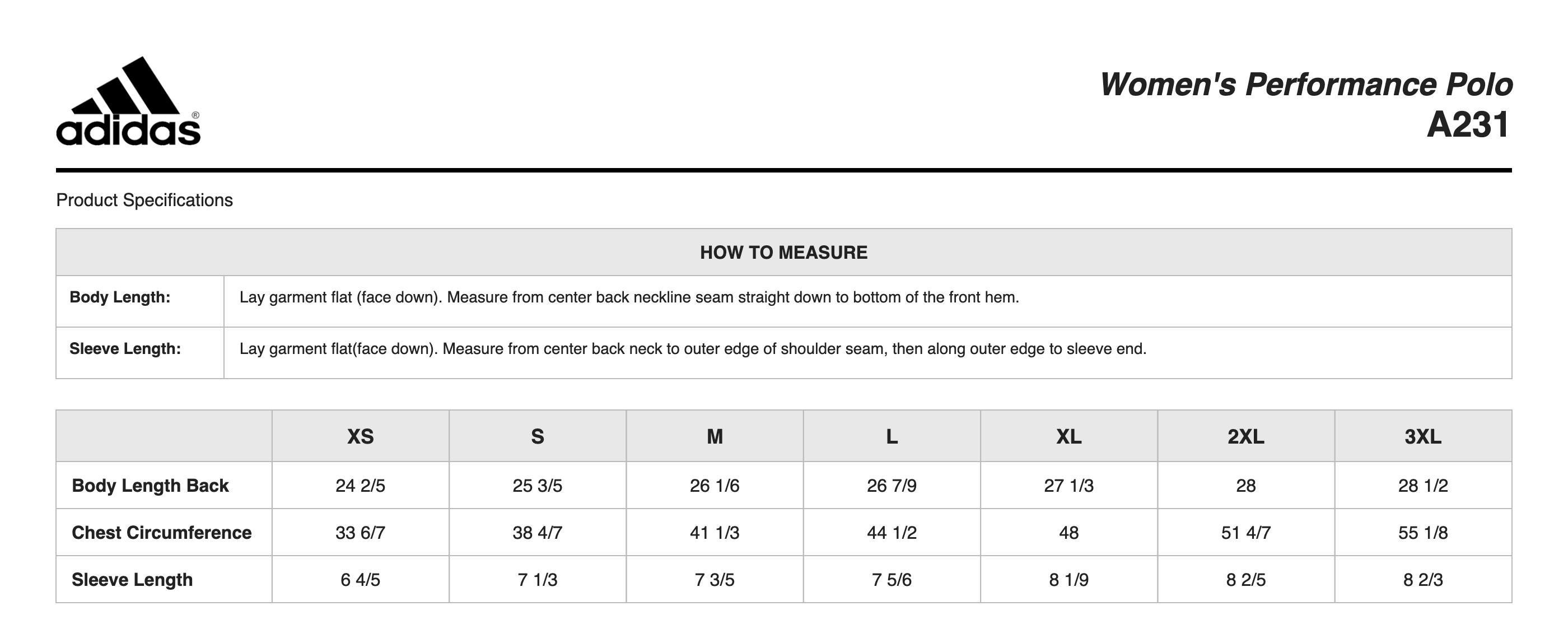 Sizing Chart