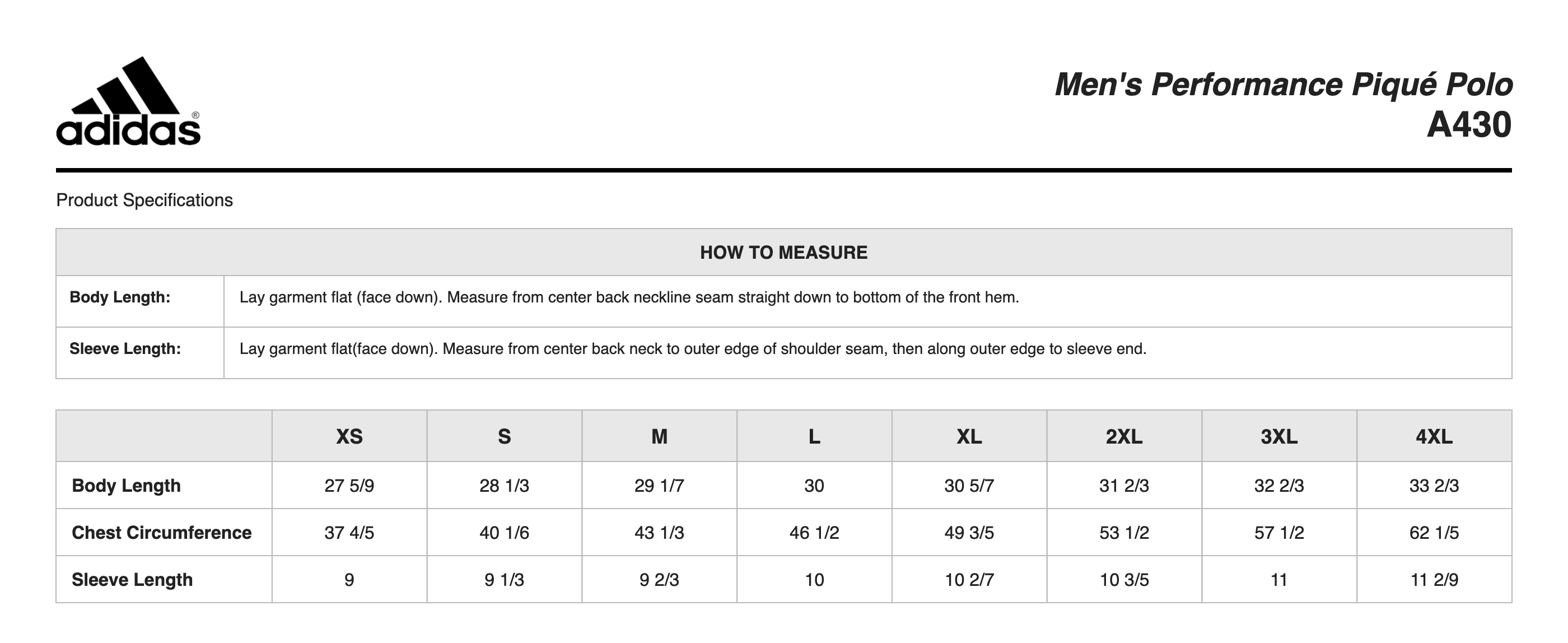 Sizing Chart