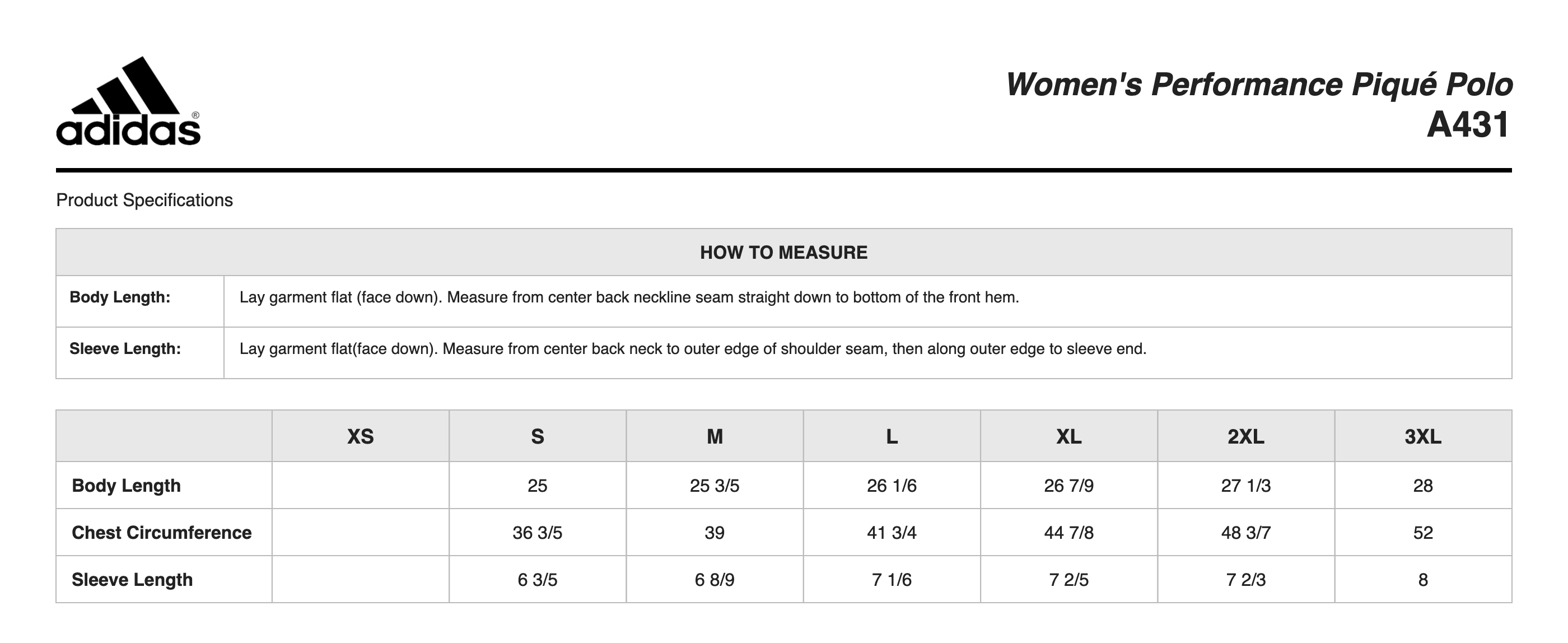 Sizing Chart