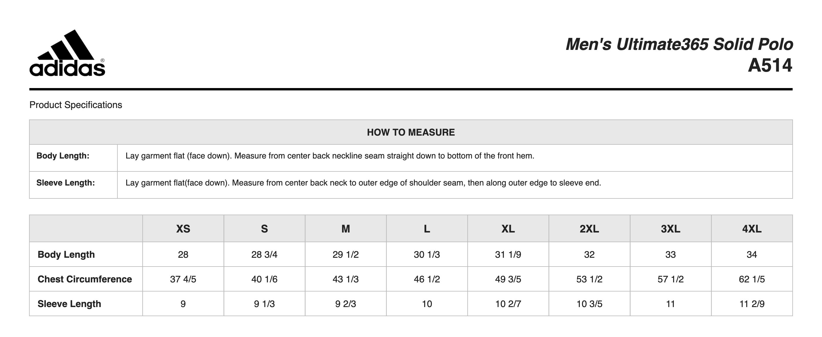 Sizing Chart