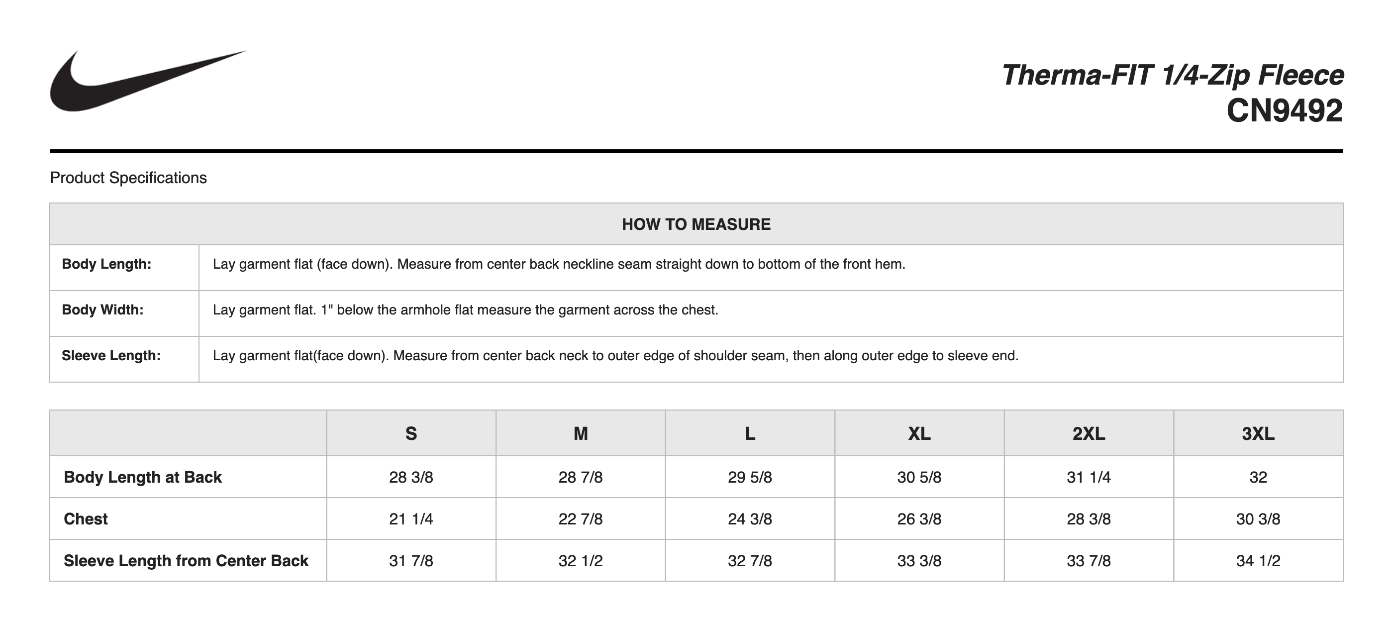 Sizing Chart