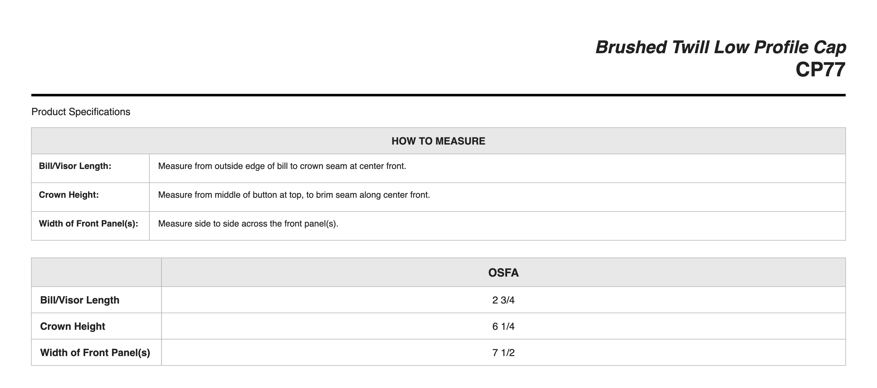 Sizing Chart