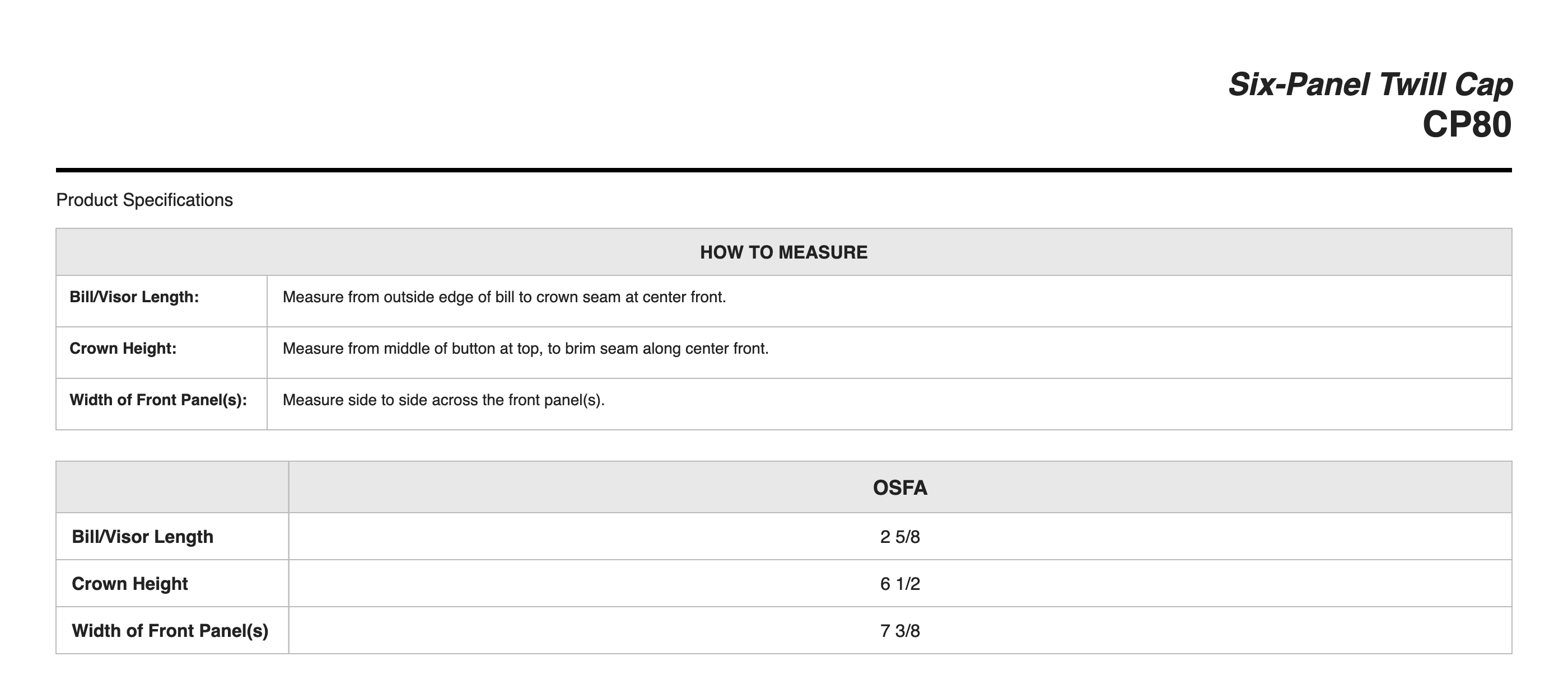 Sizing Chart