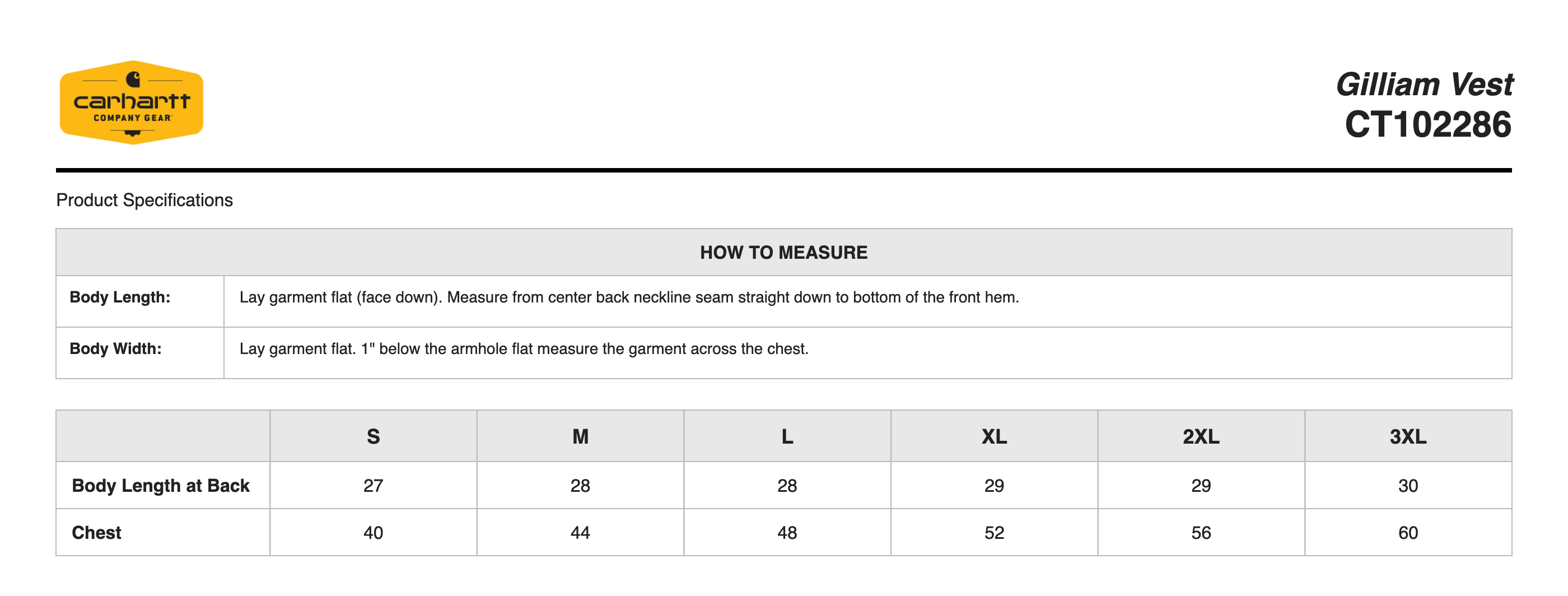 Sizing Chart