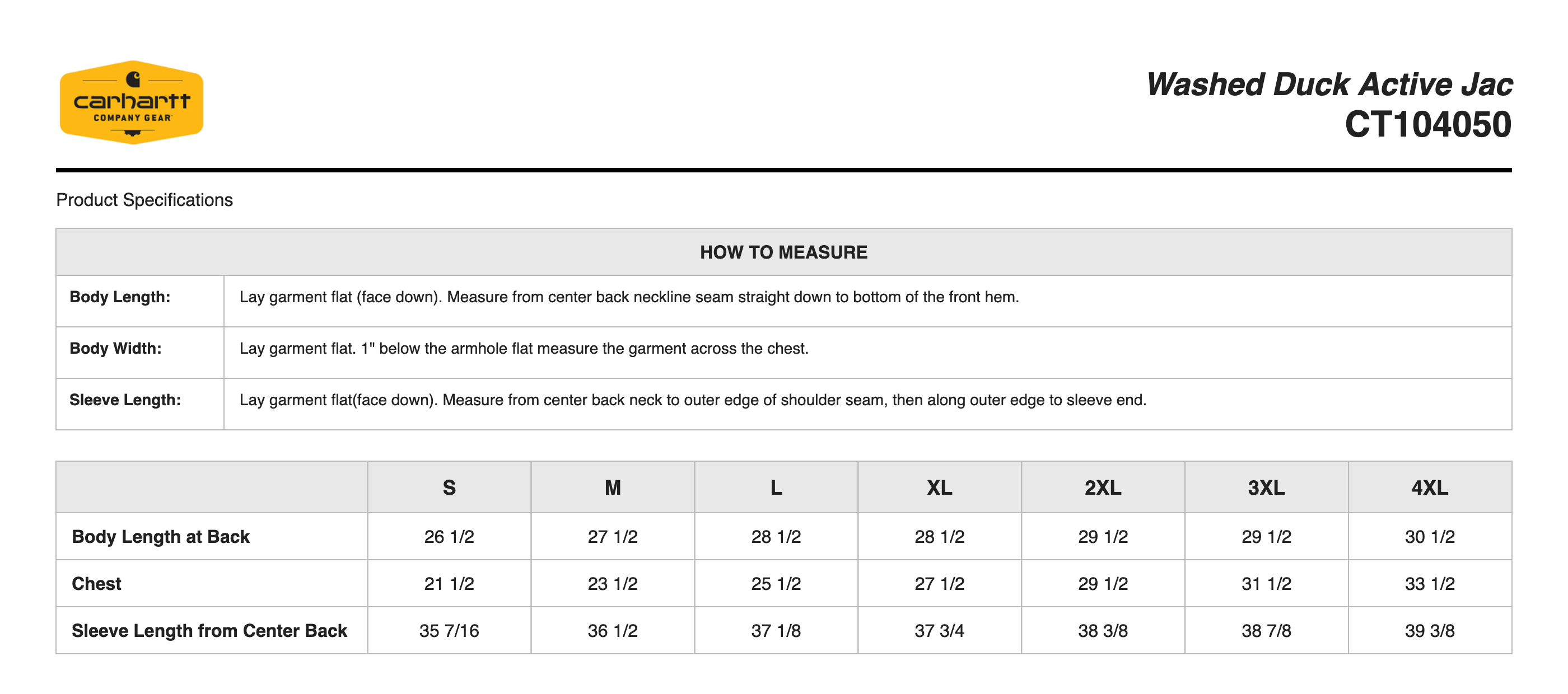 Sizing Chart