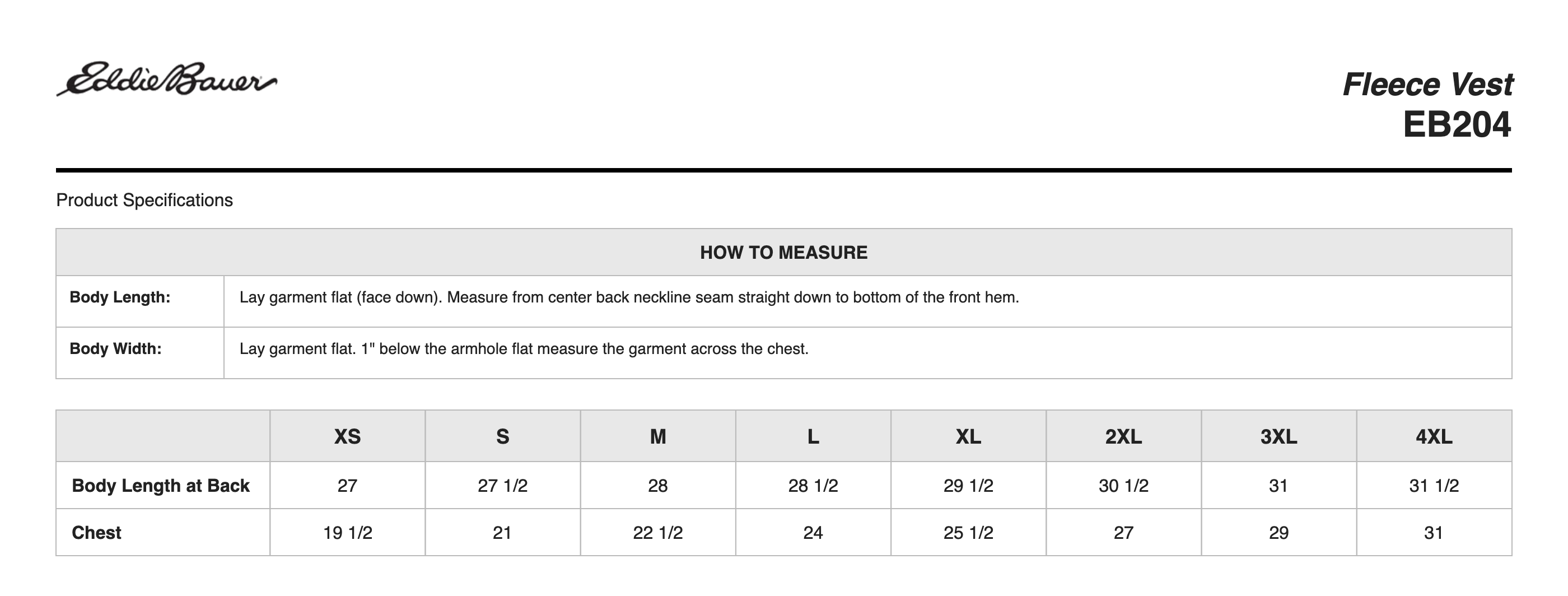 Sizing Chart