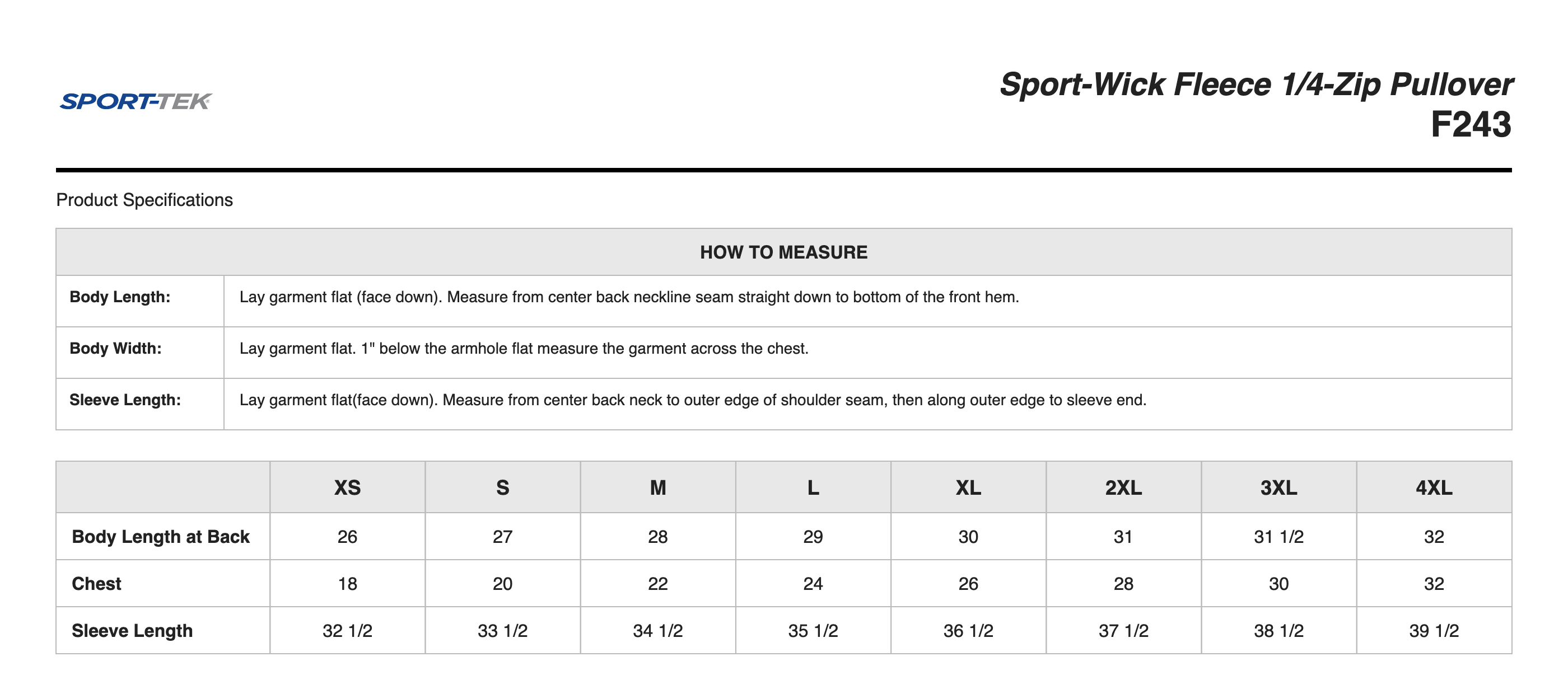 Sizing Chart