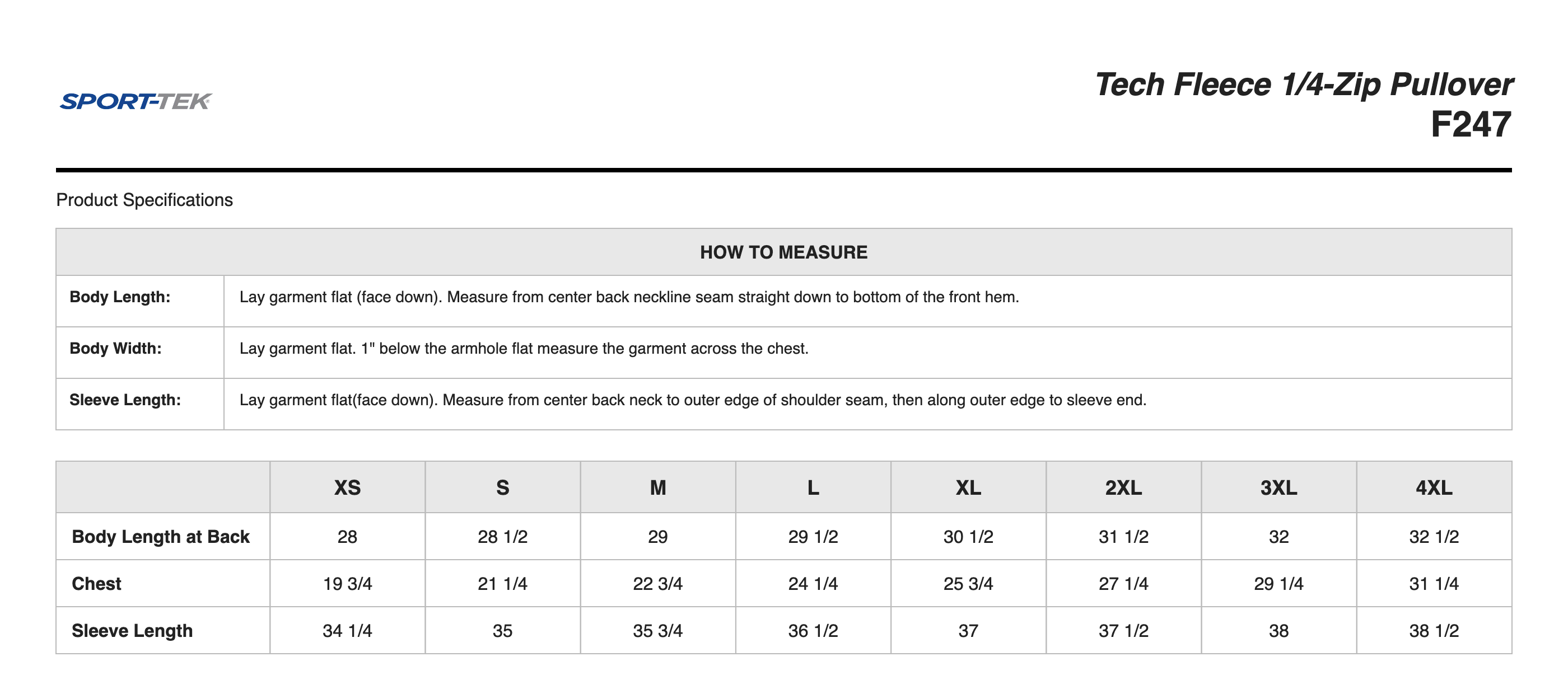 Sizing Chart