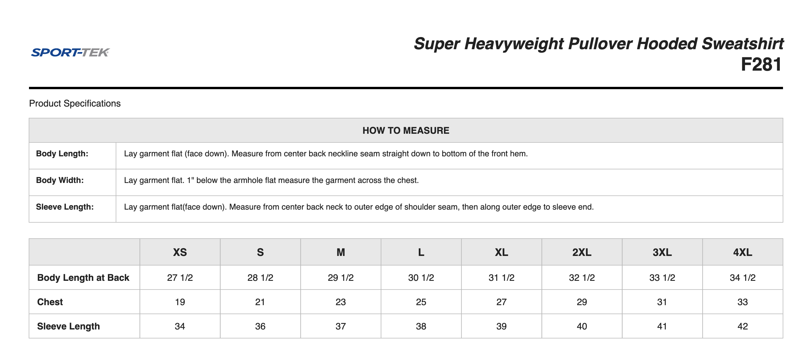 Sizing Chart