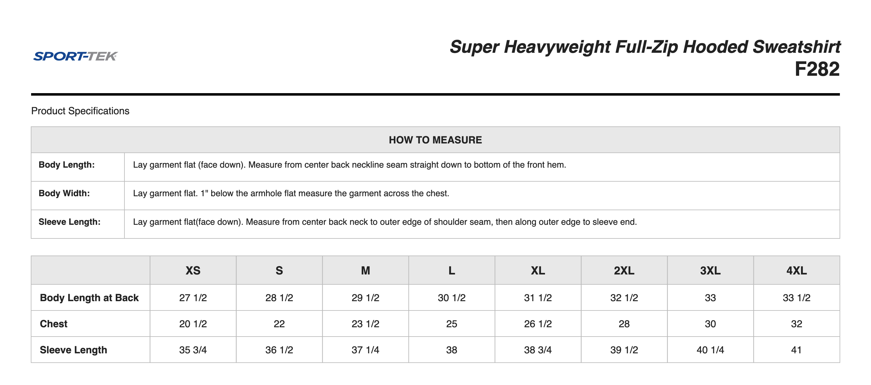 Sizing Chart