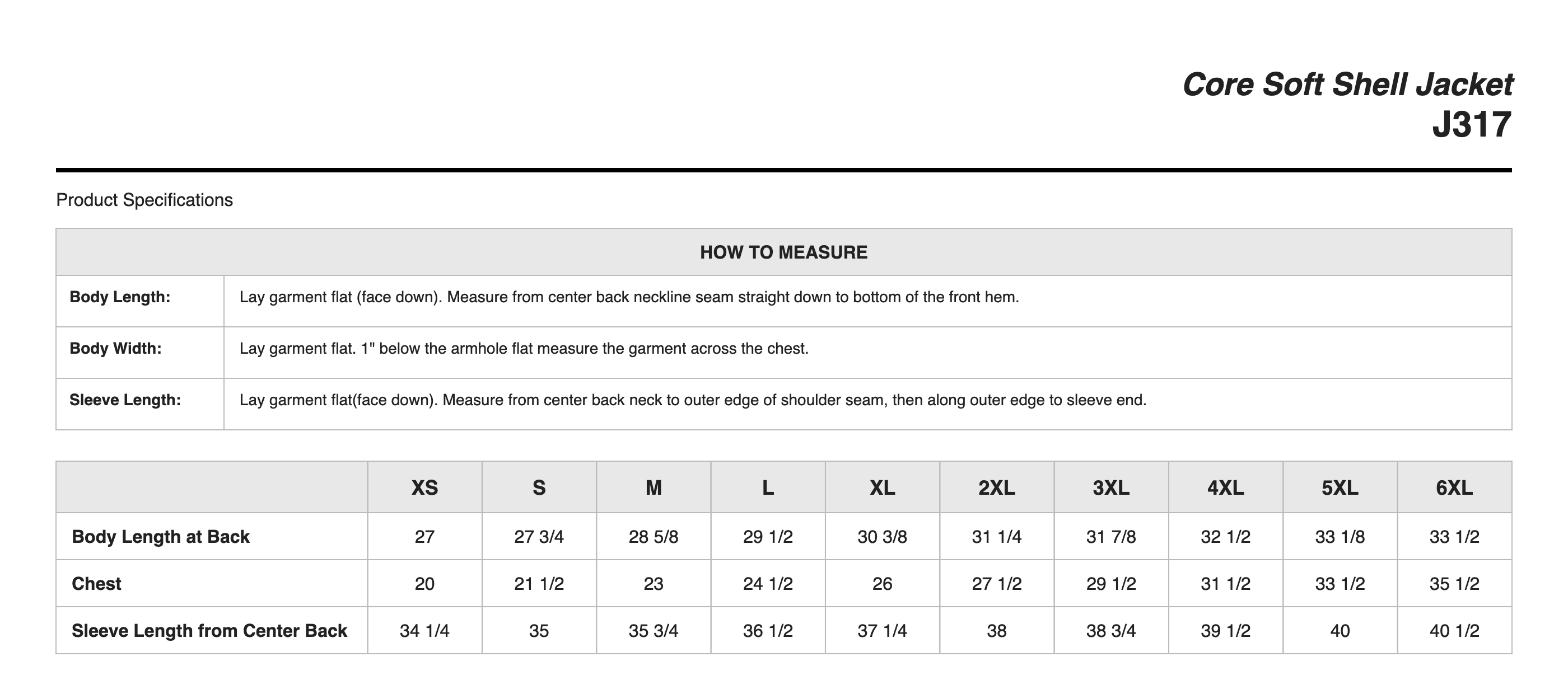 Sizing Chart