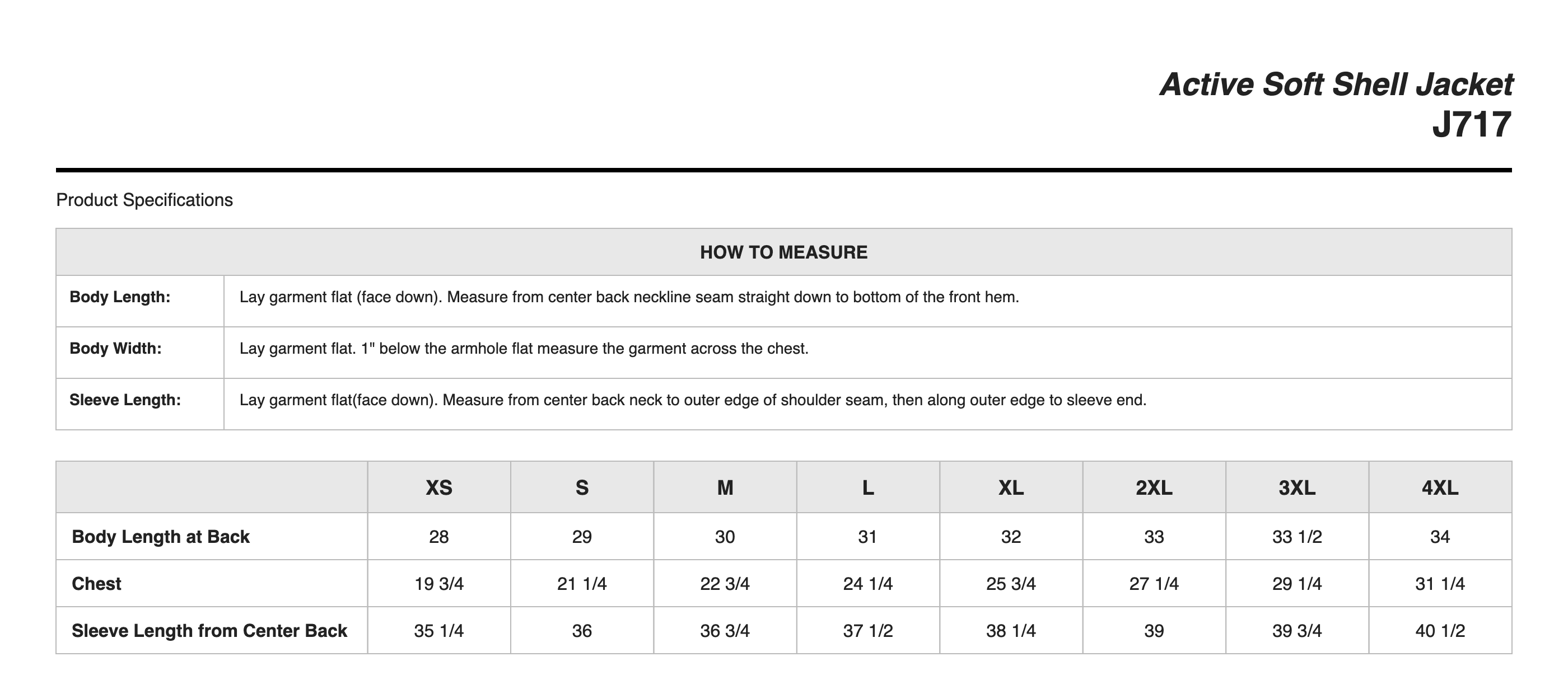 Sizing Chart
