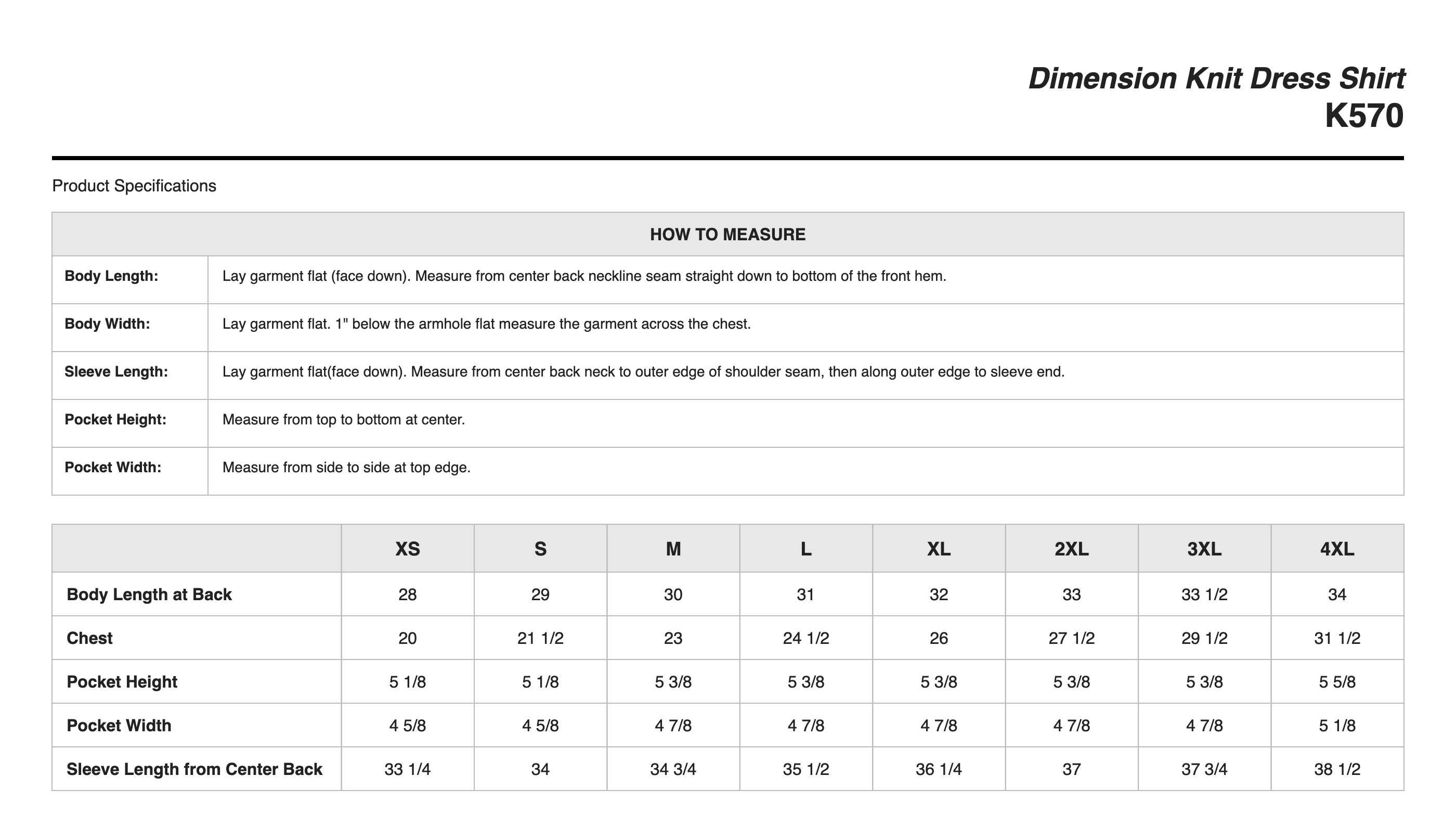 Sizing Chart