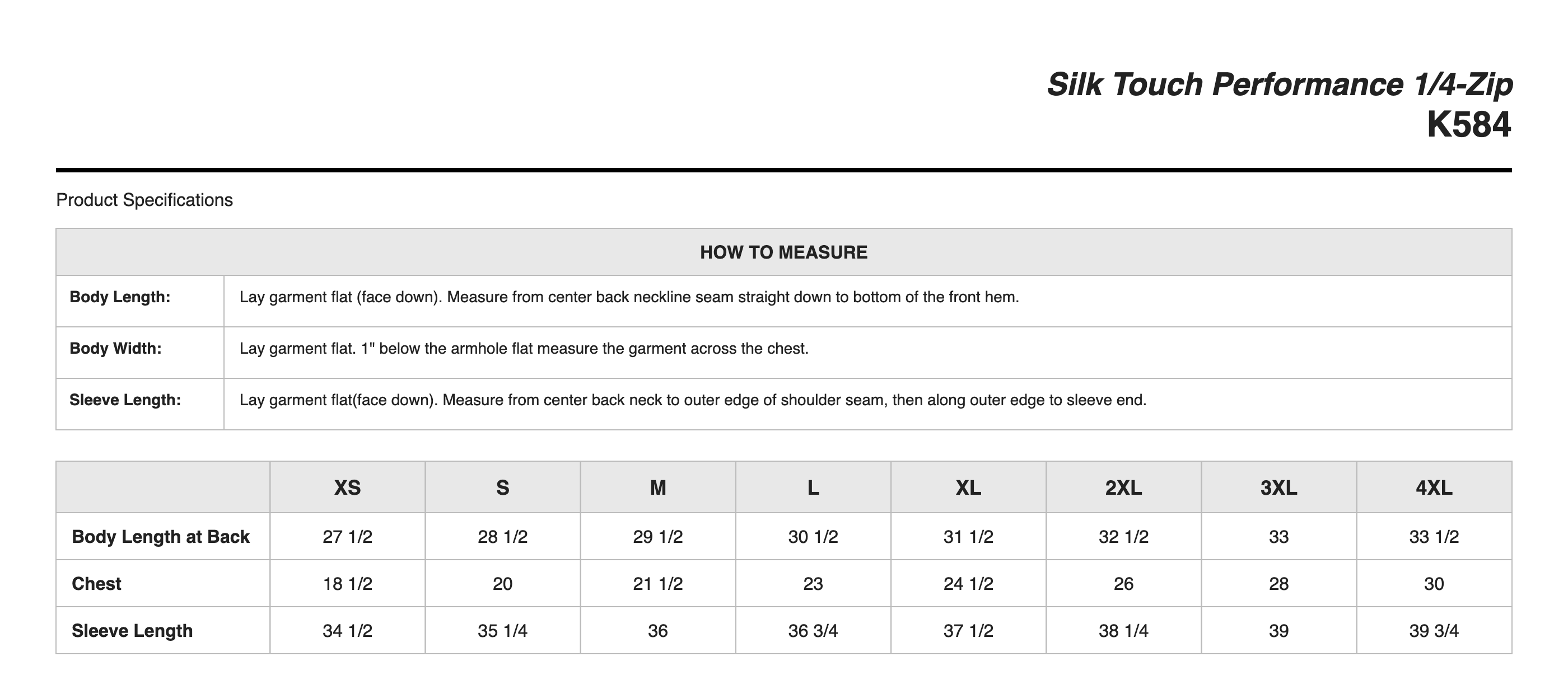 Sizing Chart