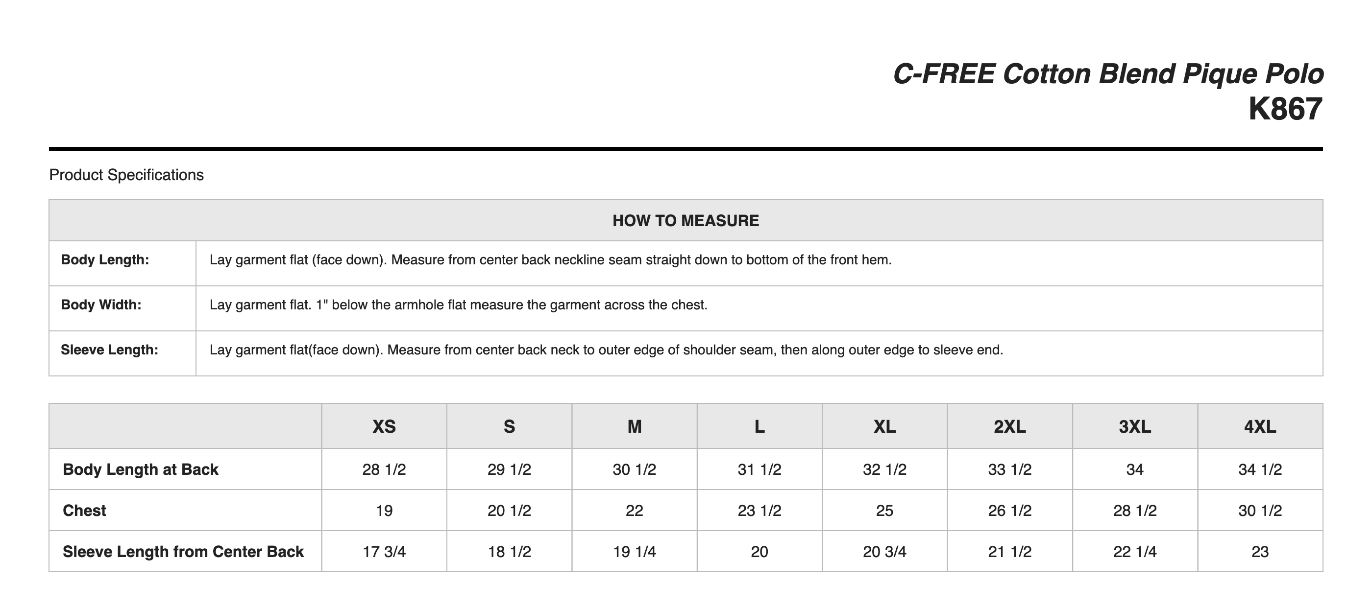 Sizing Chart