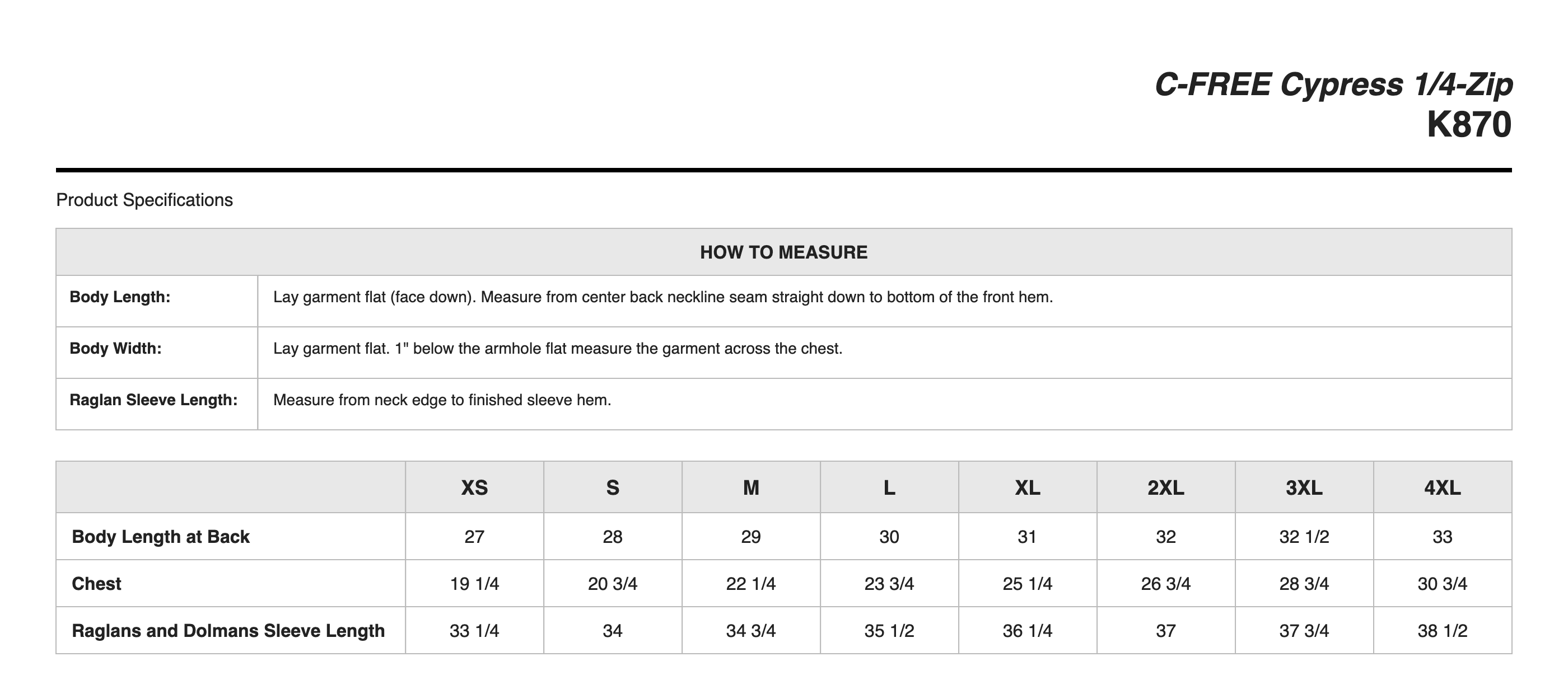 Sizing Chart
