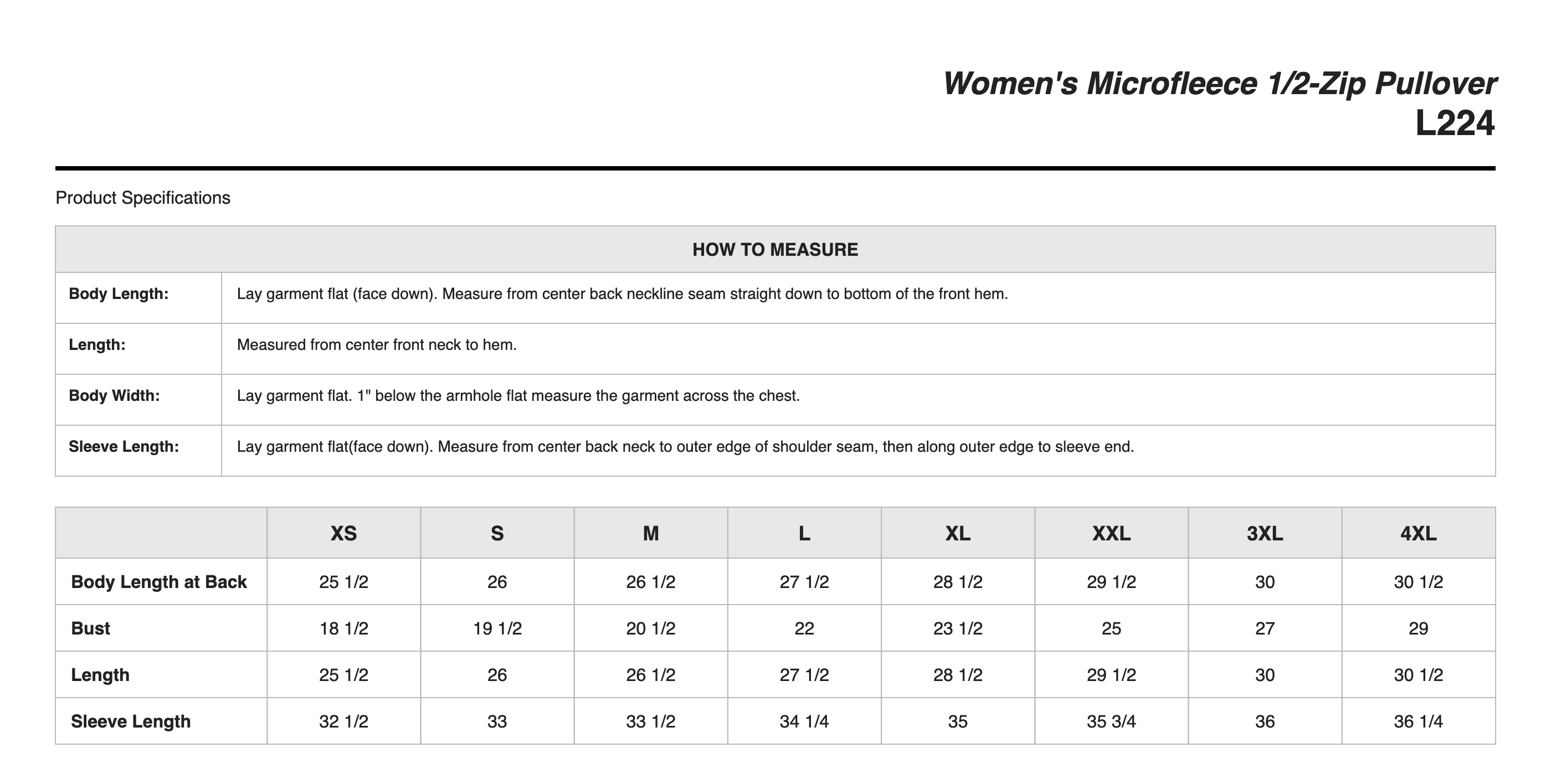 Sizing Chart