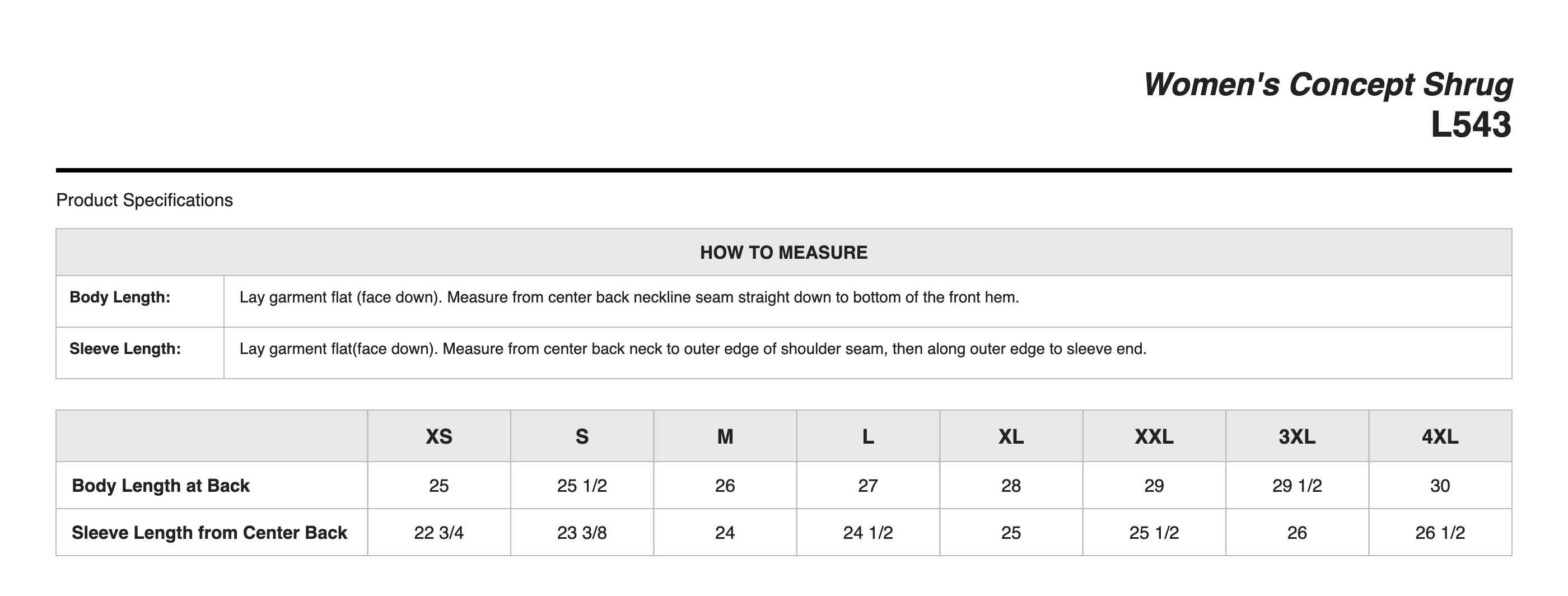 Sizing Chart