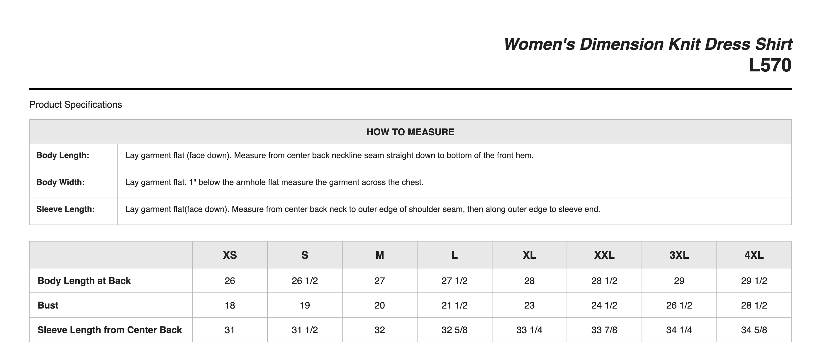 Sizing Chart