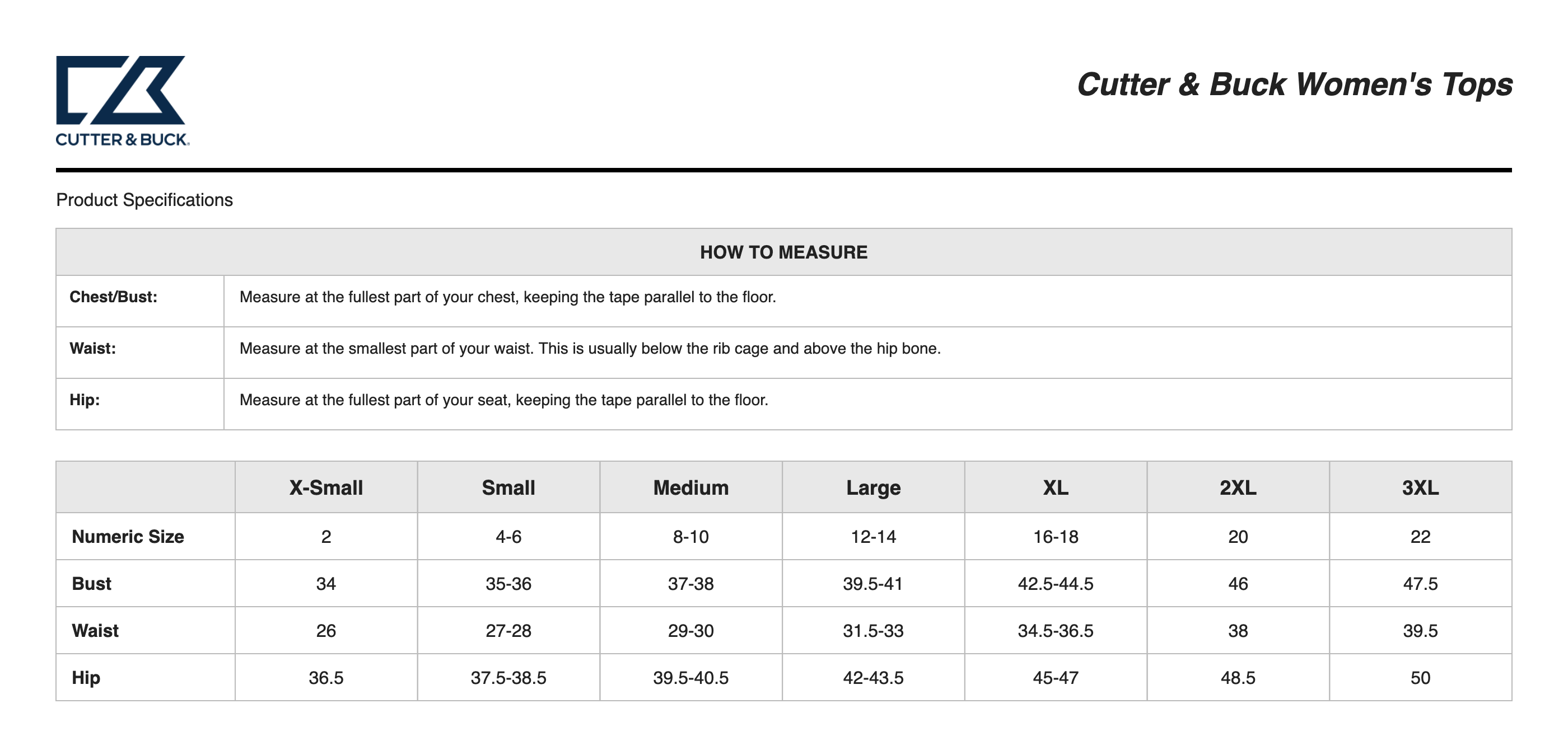 Sizing Chart