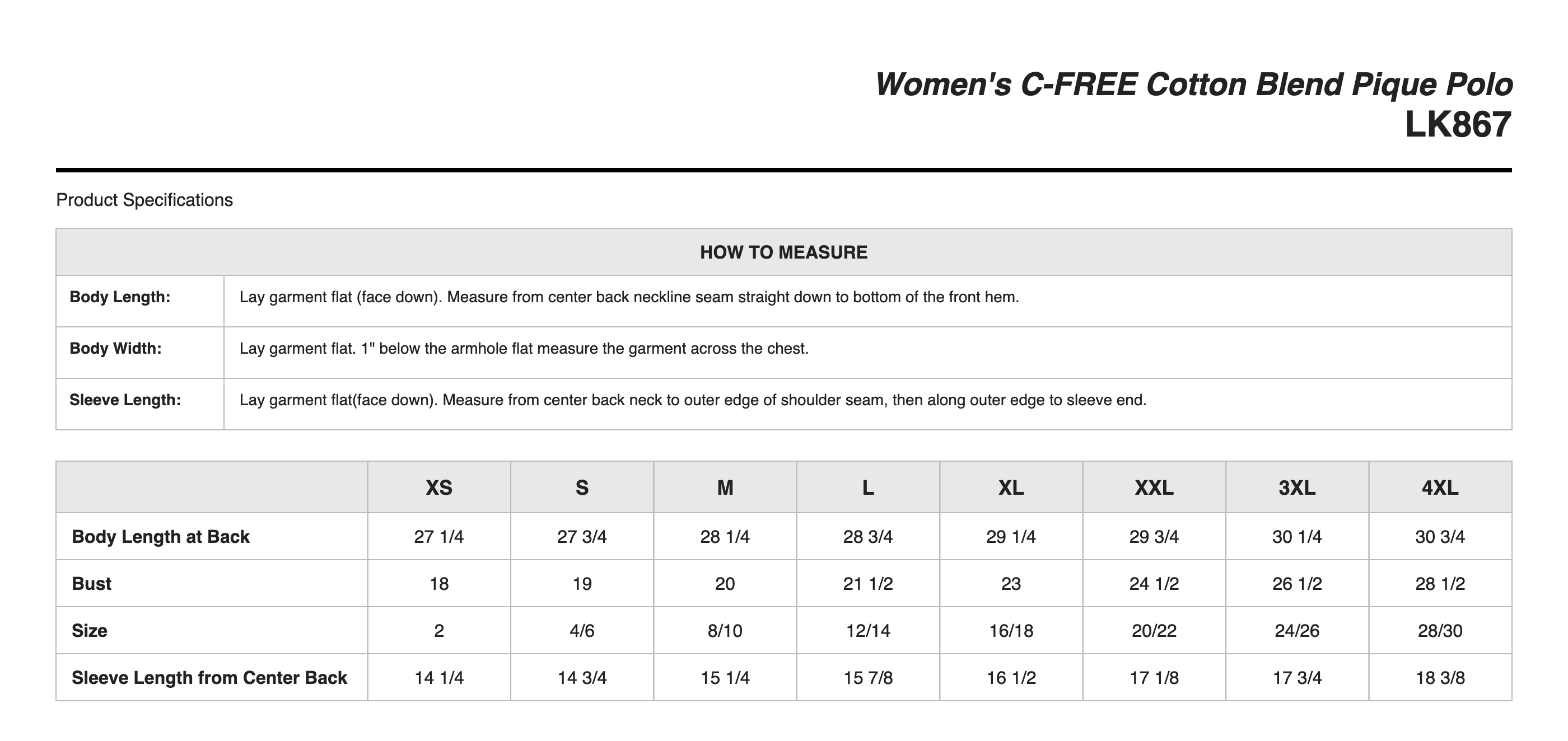 Sizing Chart