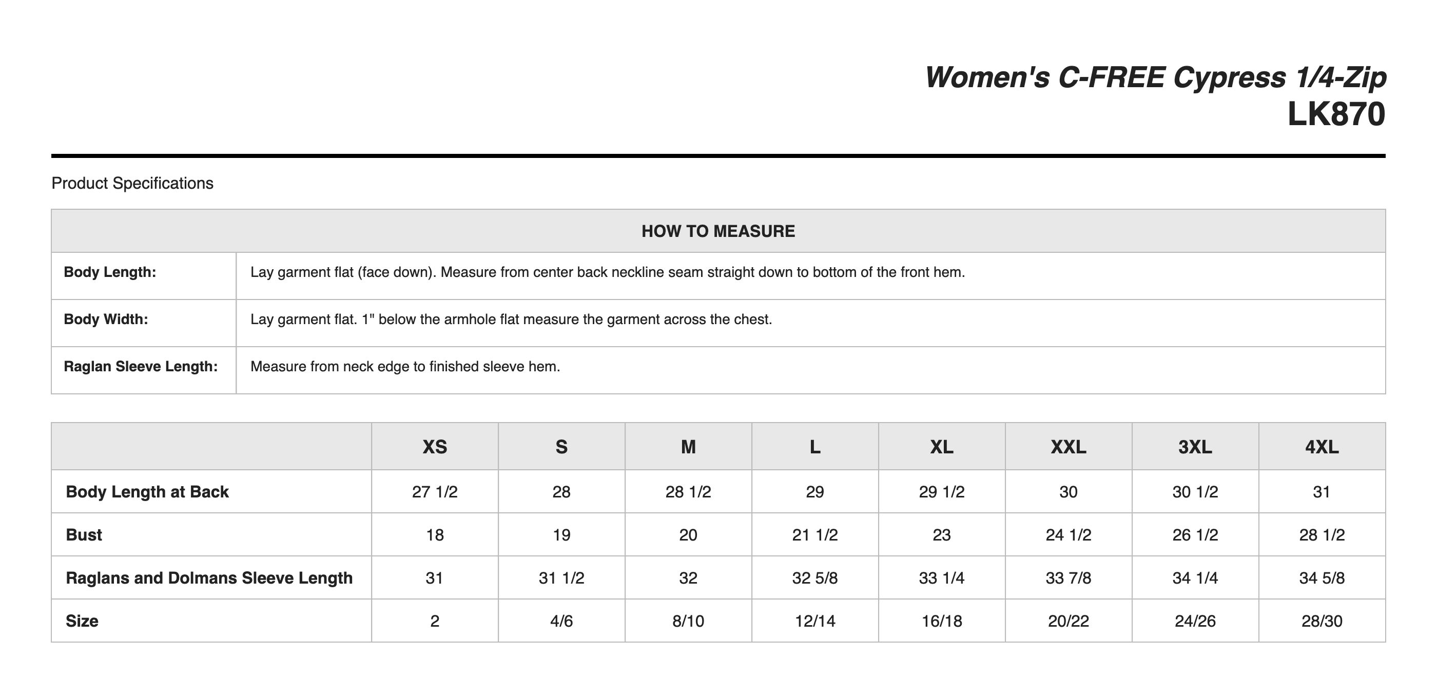 Sizing Chart