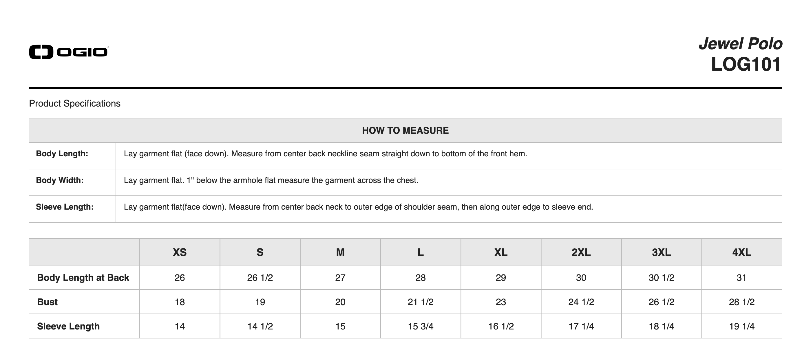 Sizing Chart